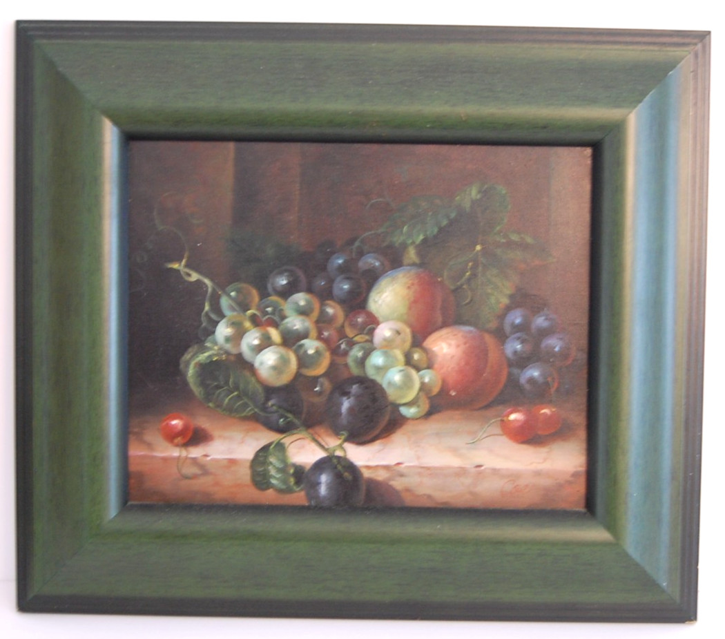 Framed Original Signed Coe Oil Painting Grapes, Berries Fruits a Still Life 10X8
