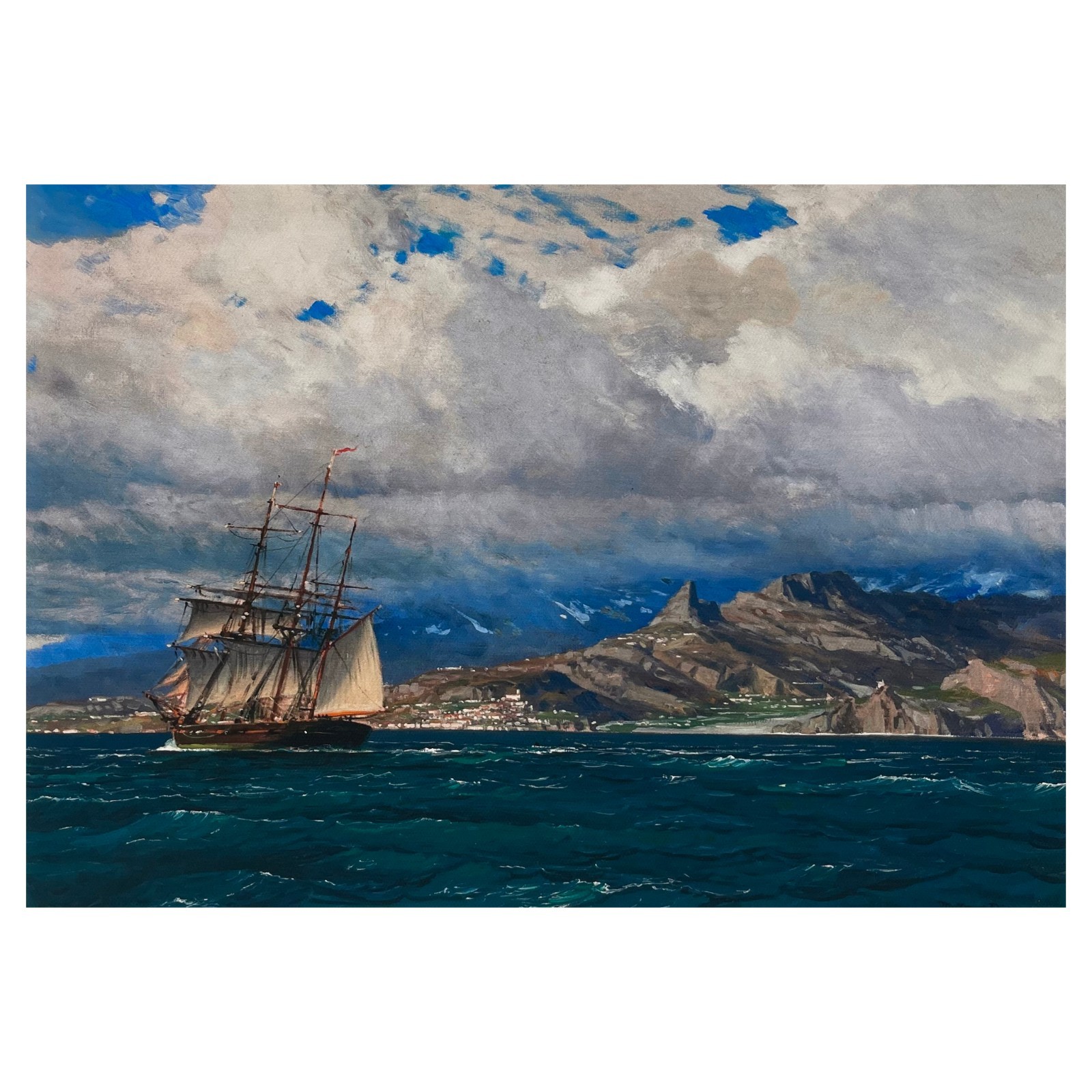 Three Masted Sailing Ship Poster – Maritime Coastal Home Nautical Wall Art Print