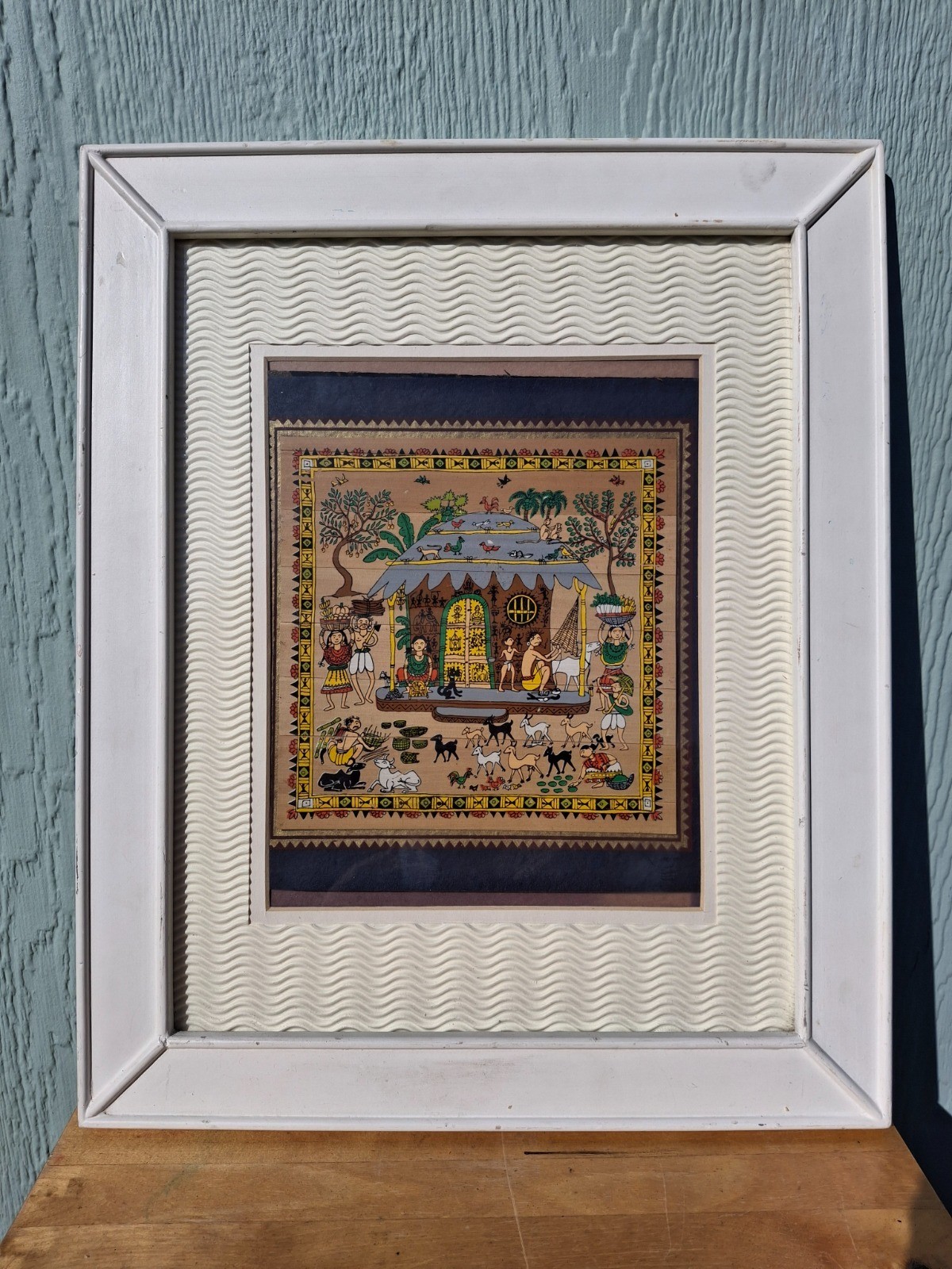 Pattachitra Palm Leaf Painting Indian Folk Art Indian Village Life Scene Framed