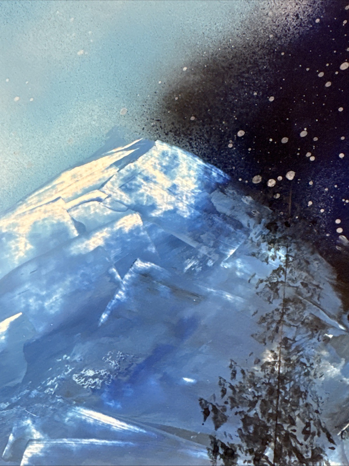 Outer Space Painting A Planet Mountain Waterfalls Landscape Mixed Media