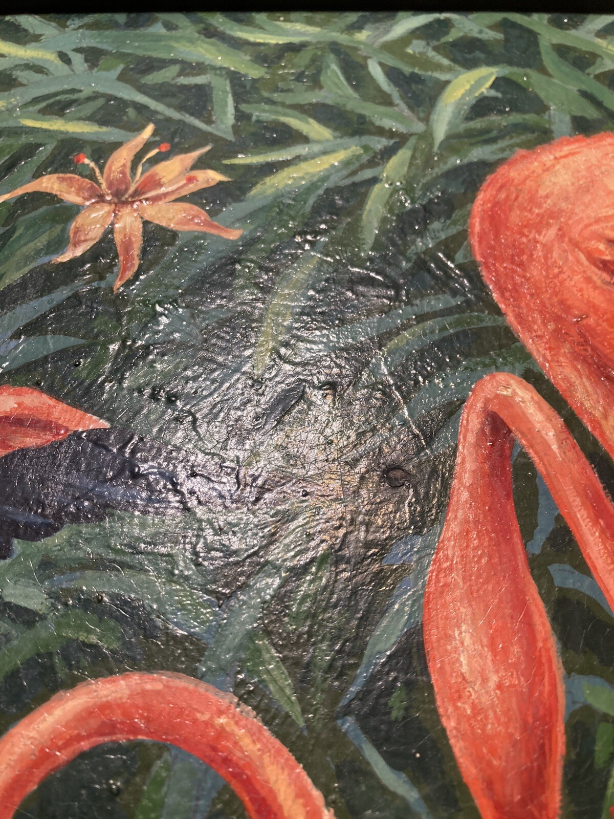 SIGNED MID CENTURY ABSTRACT MODERNISM FLORIDA FLAMINGOS ILLUSTRATION PAINTING