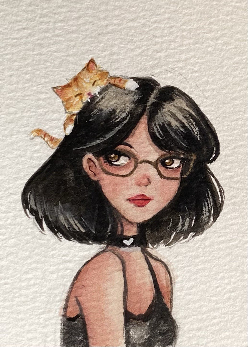 ACEO 100% Hand Painted Original Mixed Media Painting Art Girl And Cat