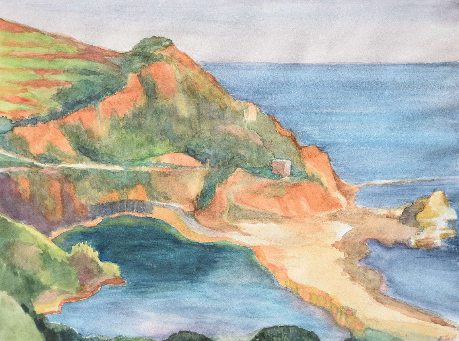 Ernst Wolfhagen 1907-1992 Hanover/watercolor 1979 coastal landscape sea shore