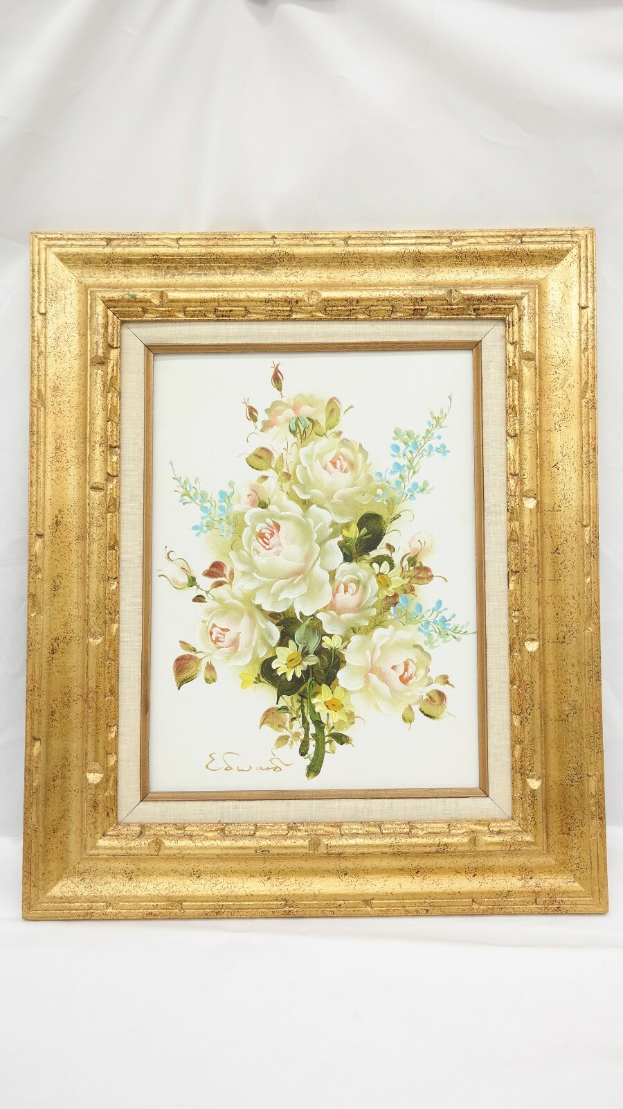 EDWARDS FRAMED & SIGNED PAINTING FLOWERS 24″ x 20″ – VERY NICE! TF