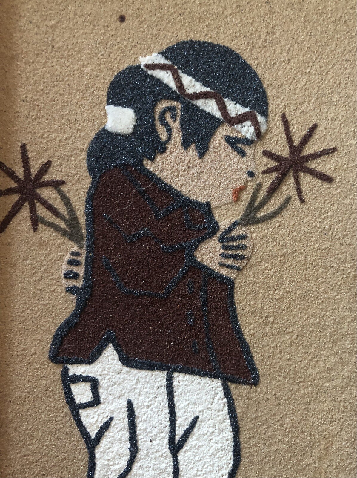 Vtg Navajo Boy Sand Painting Carved Wood Frame 13″ x 9″ Artist Signed