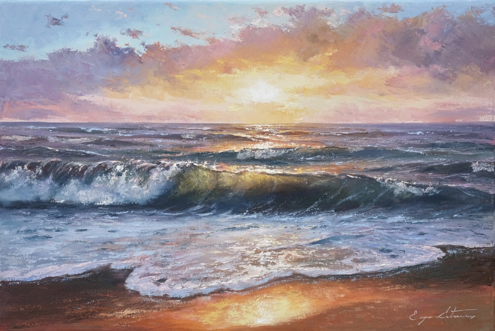 J. Litvinas Original Oil Painting ‘AMBER SUNSET’ 24 by 16 inches