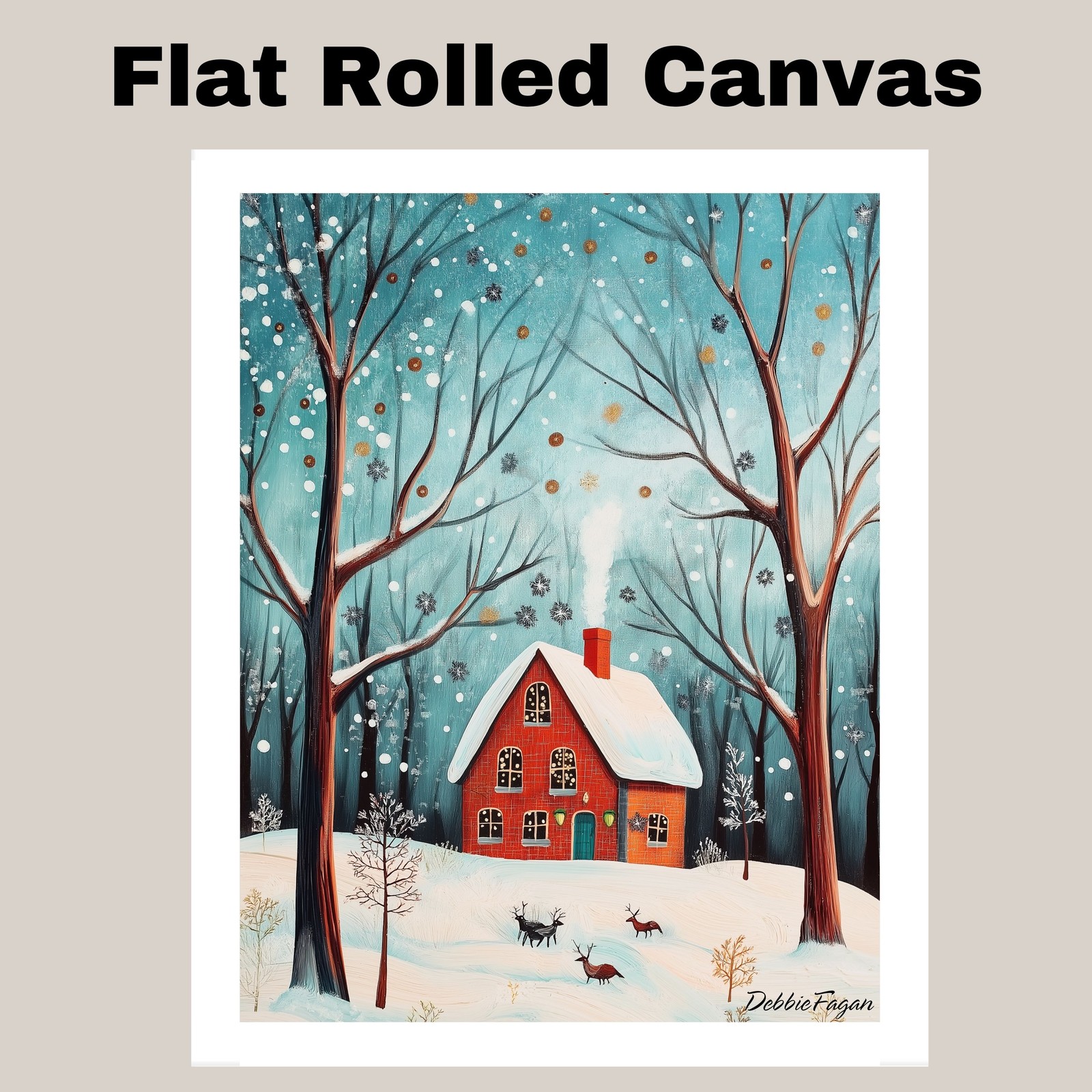 Christmas Red Brick House, Reindeer Flat Rolled, Framed or Wrapped Canvas