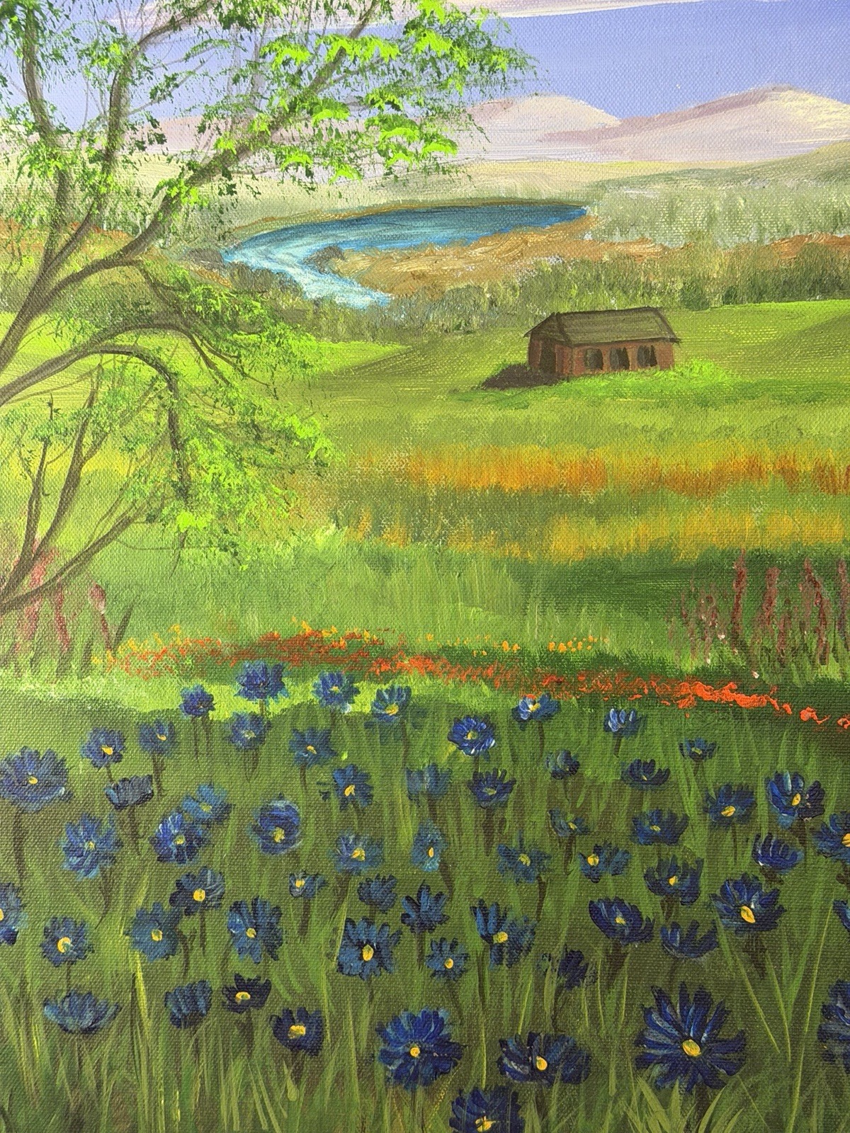 Acrylic Painting Field Flowers «Spring Valley» Canvas Signed & Numbered 20×20