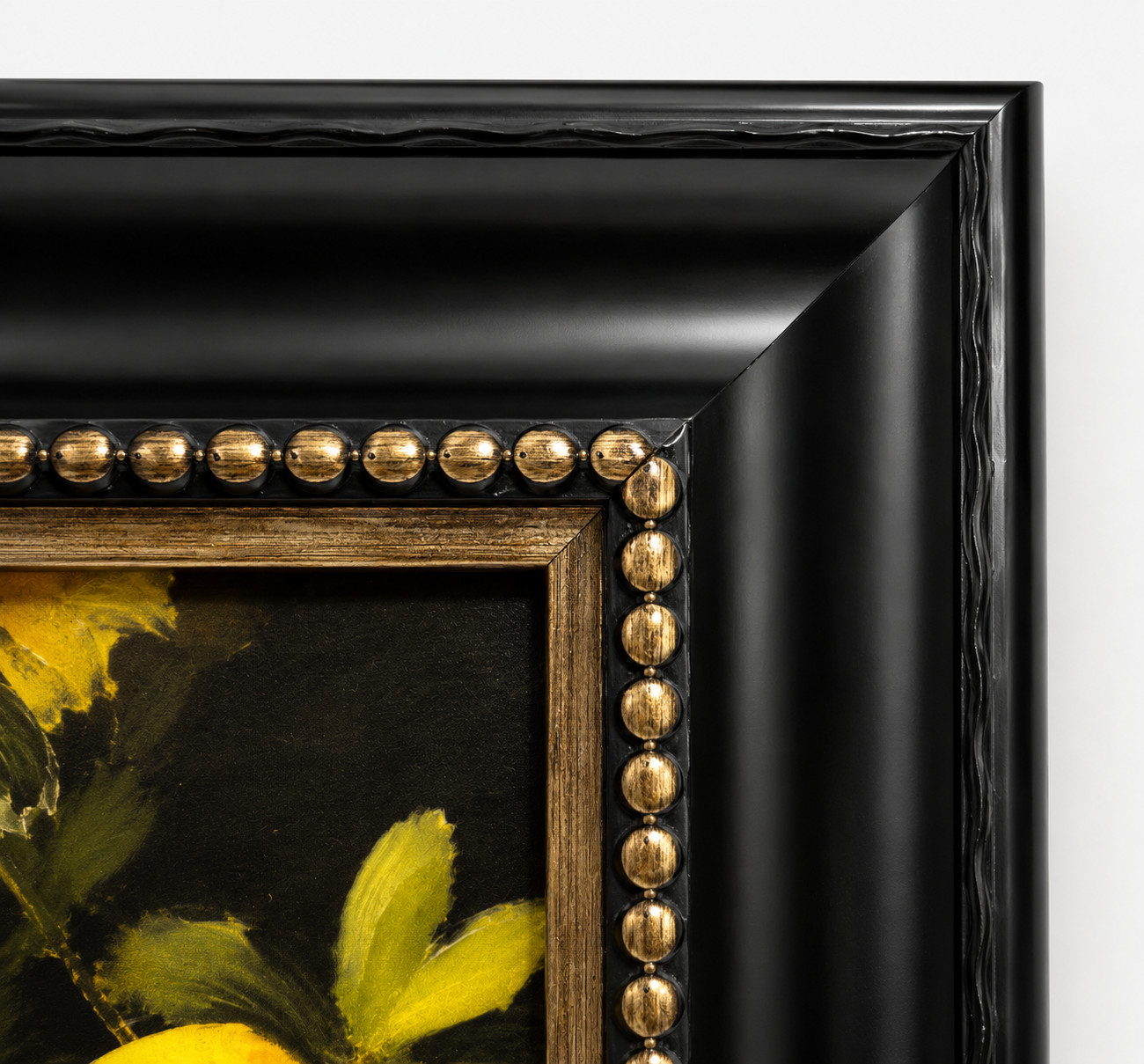 Lemon Still Life Impasto Textured Canvas Print Framed Black Gold Wall Art