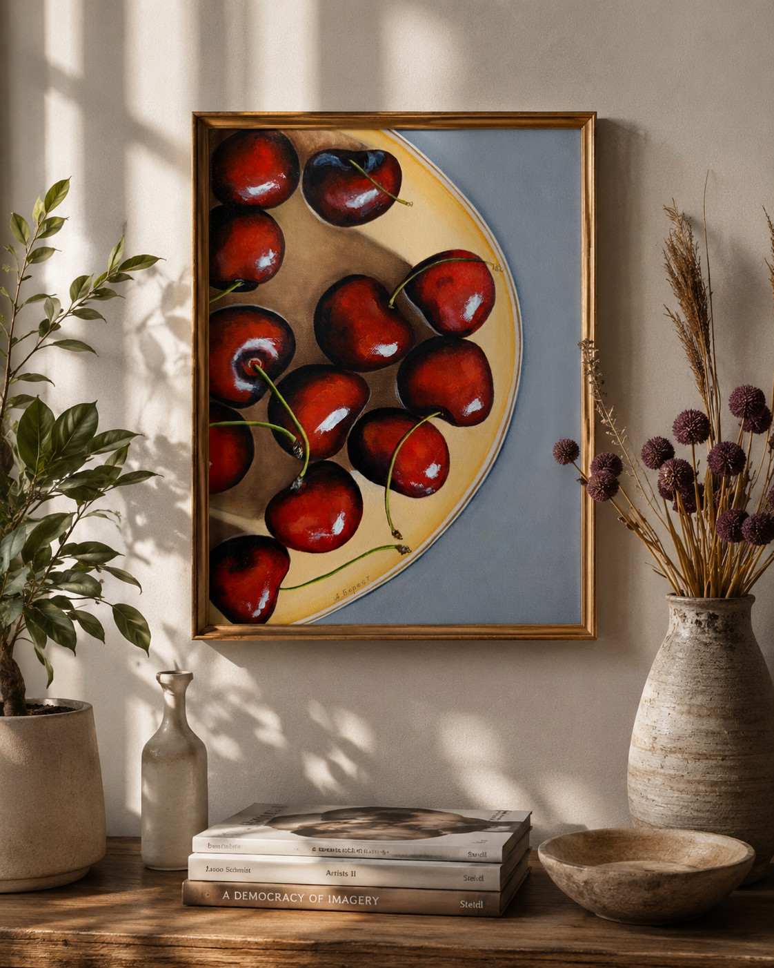 Original Oil Painting Red Cherries Still Life Canvas Art Kitchen Wall Decor