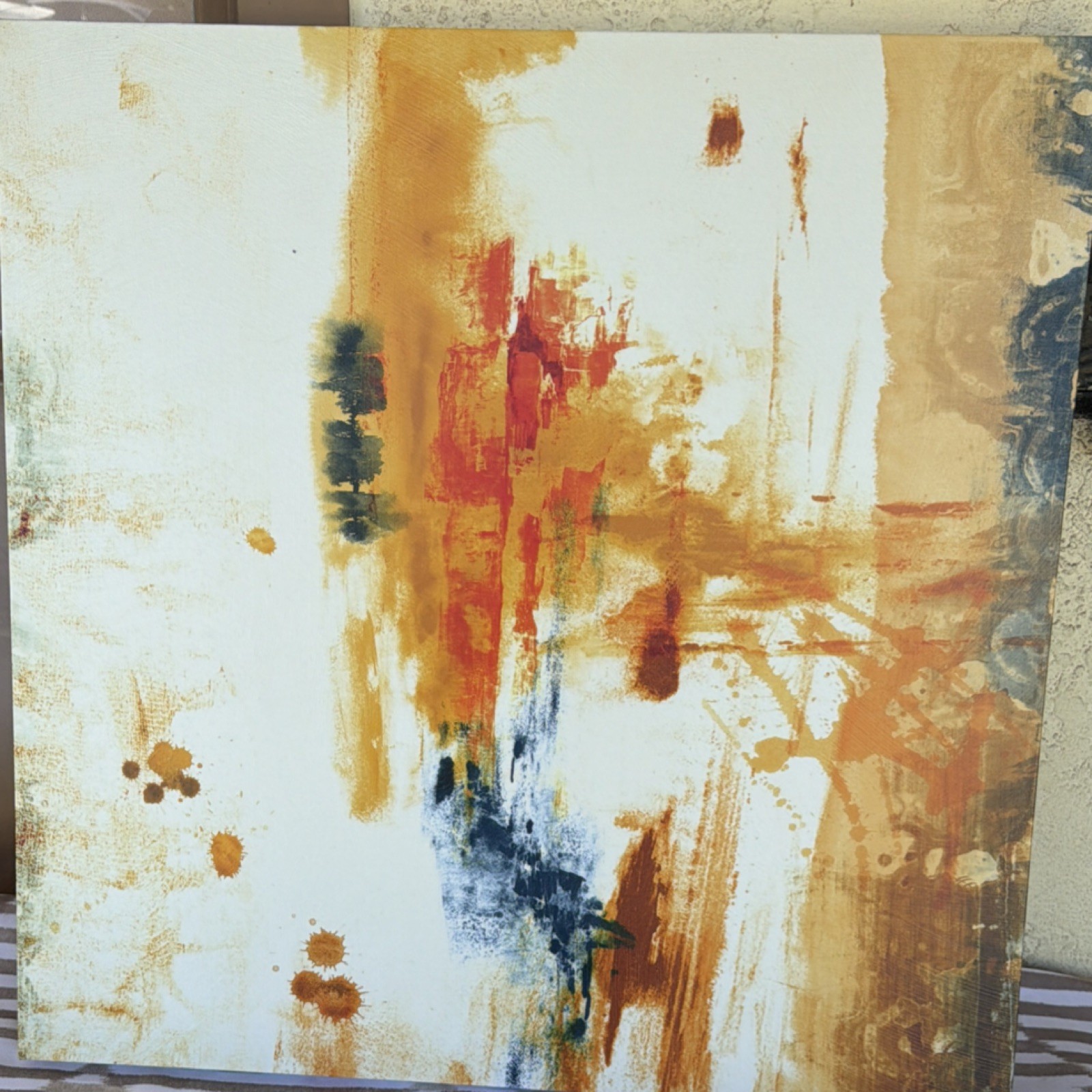 Large Abstract Orange Blue Yellow Canvas Painting Modern Art Unframed