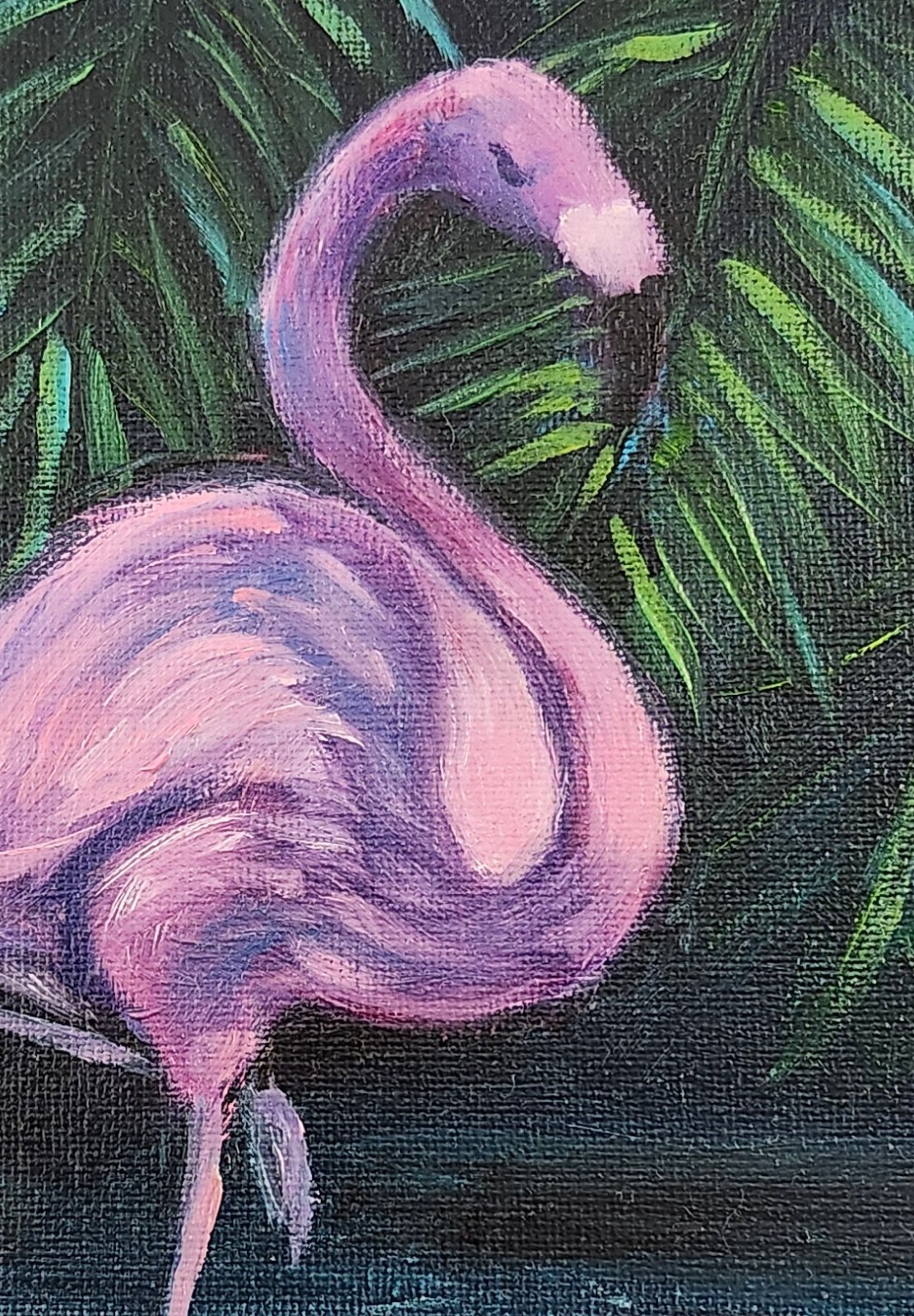 Framed Flamingo Original Oil Painting 8×10 Tropical Bird Wildlife Signed OOAK