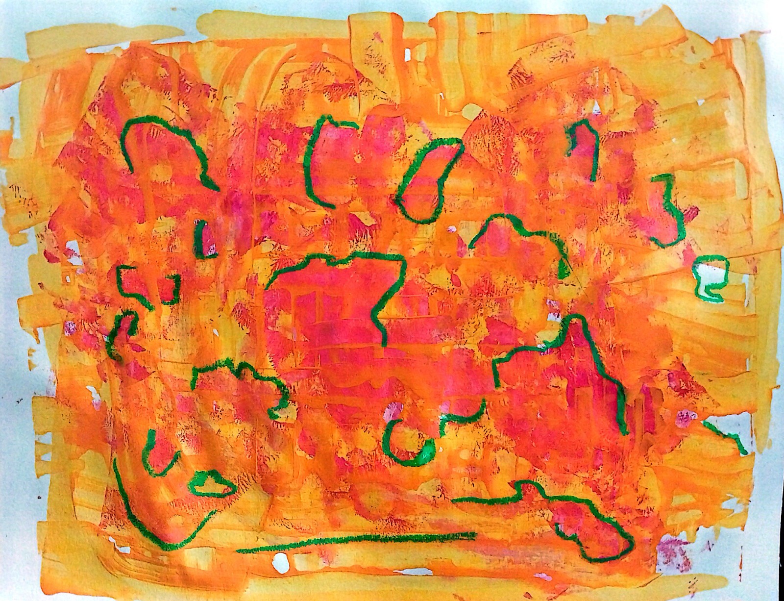 Orange Map Bold Original Abstract Signed Paper Home Decor Art Acrylic 11×14 BACH