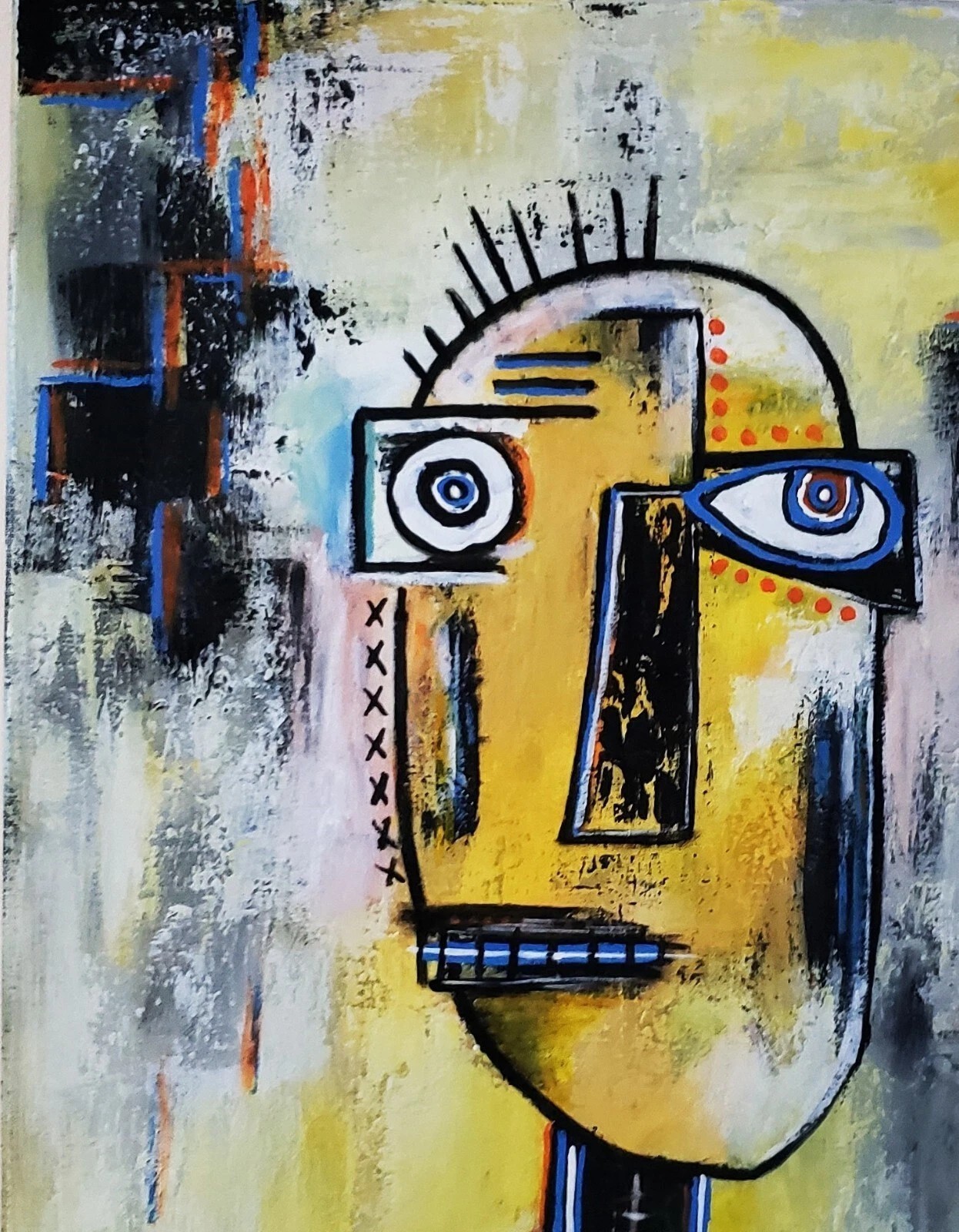 A.Z. Davis 20″ x 16″ Painting Abstract Modern Folk Pop Outsider Art Portrait Men
