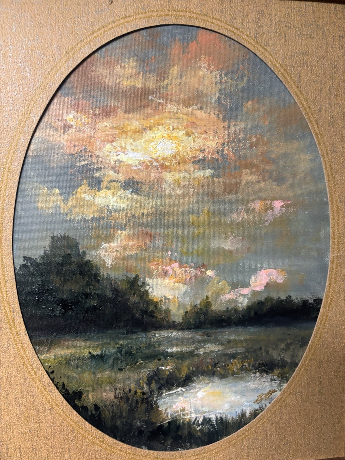 ORIGINAL Hand Painted Moody Landscape Painting In Vintage Frame, Signed 13×16