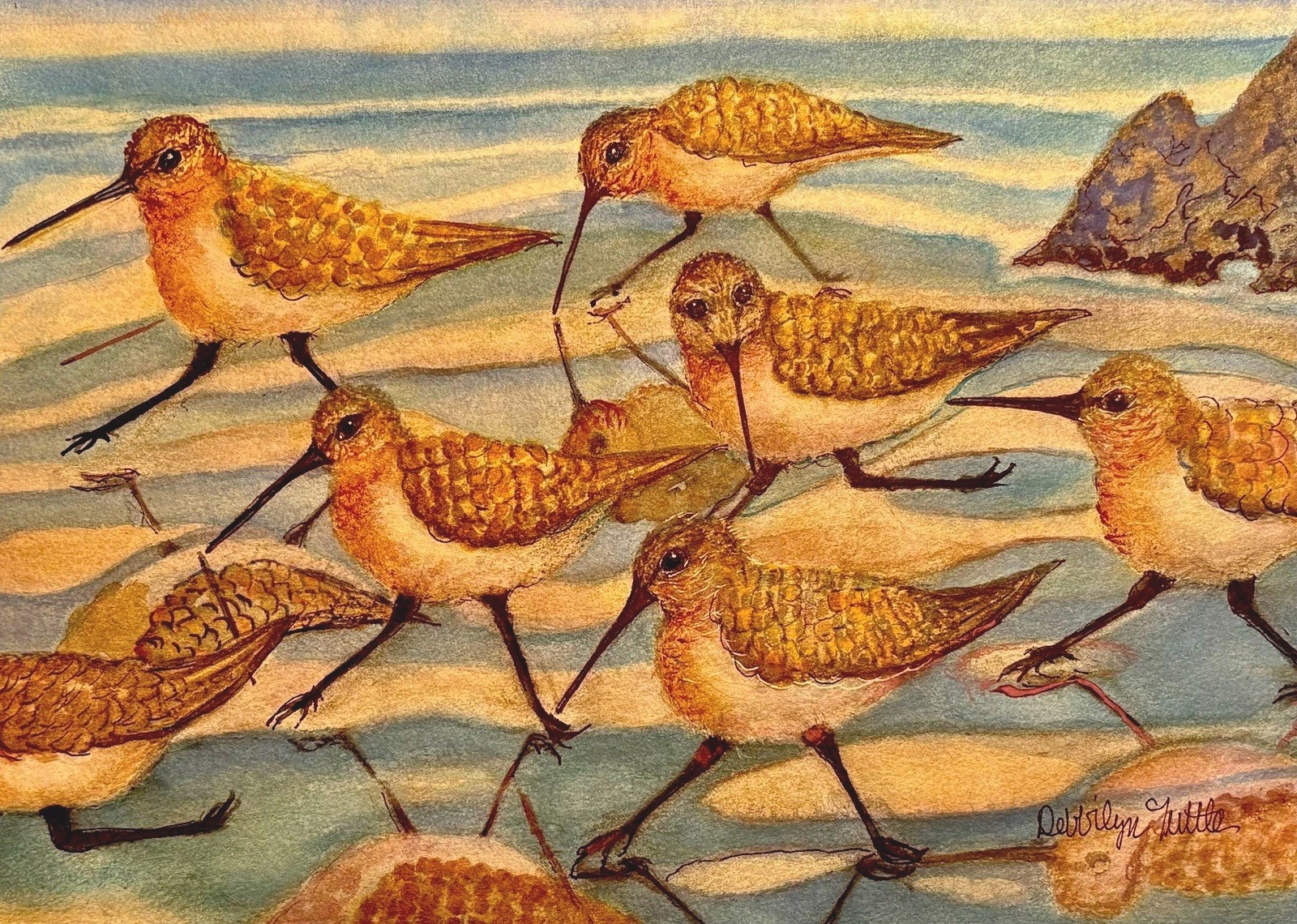 WATERCOLOR ORIGINAL 14×12 Sandpiper Beach Coastal Ocean Summer Shore Bird Art