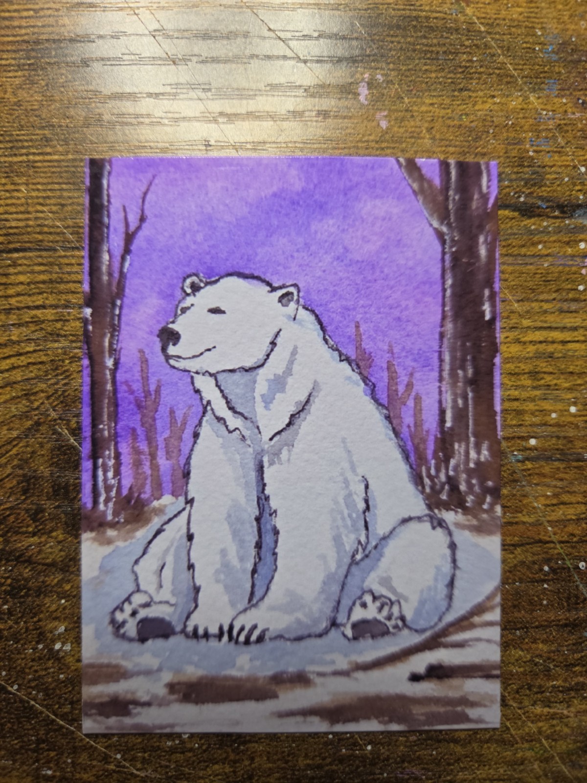 ACEO *Art Print «Winter Forest Polar Bear» Original Watercolor