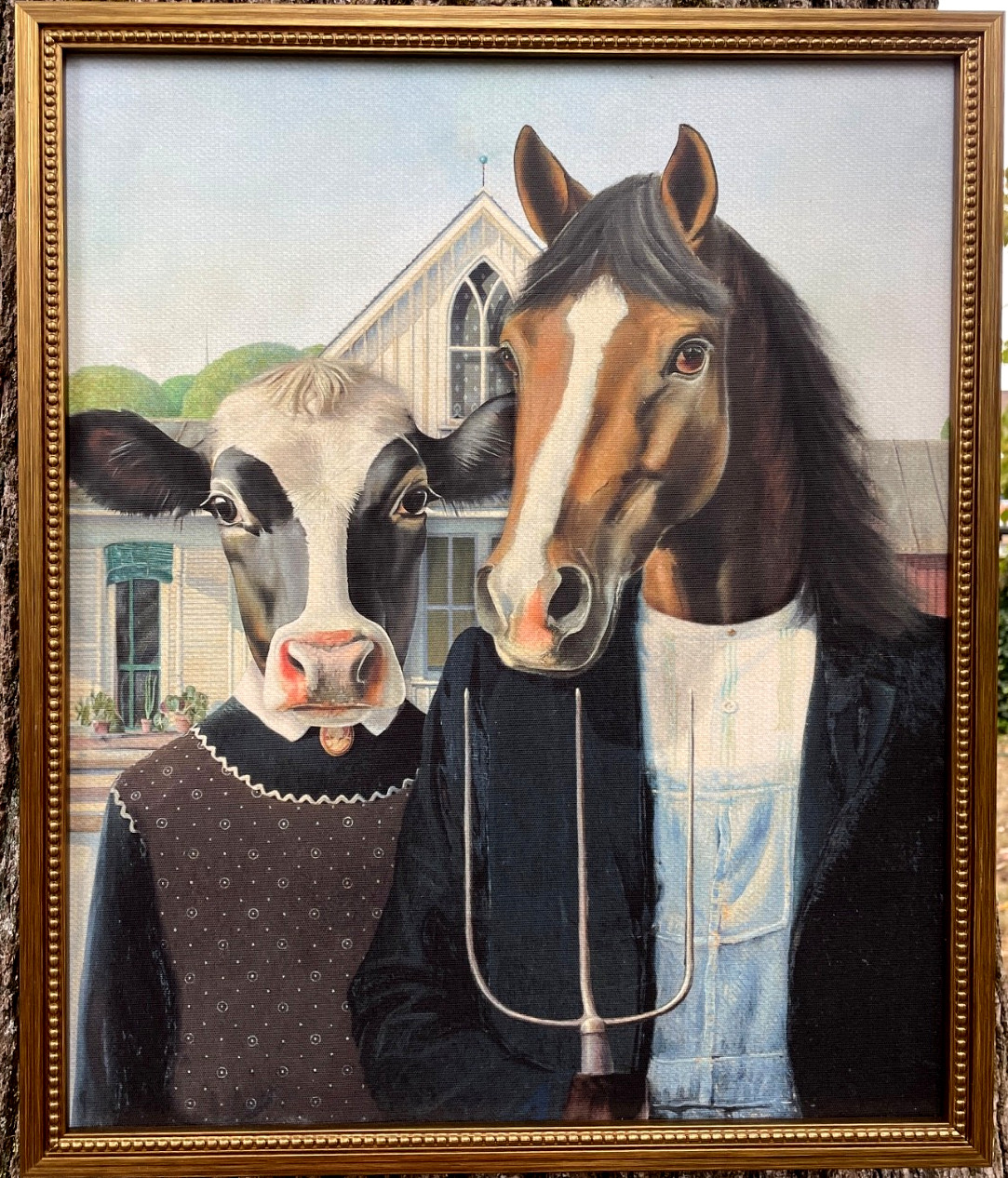AMERICAN GOTHIC: Farm Animals Remake of 1930’s Iconic Painting, a Canvas Print