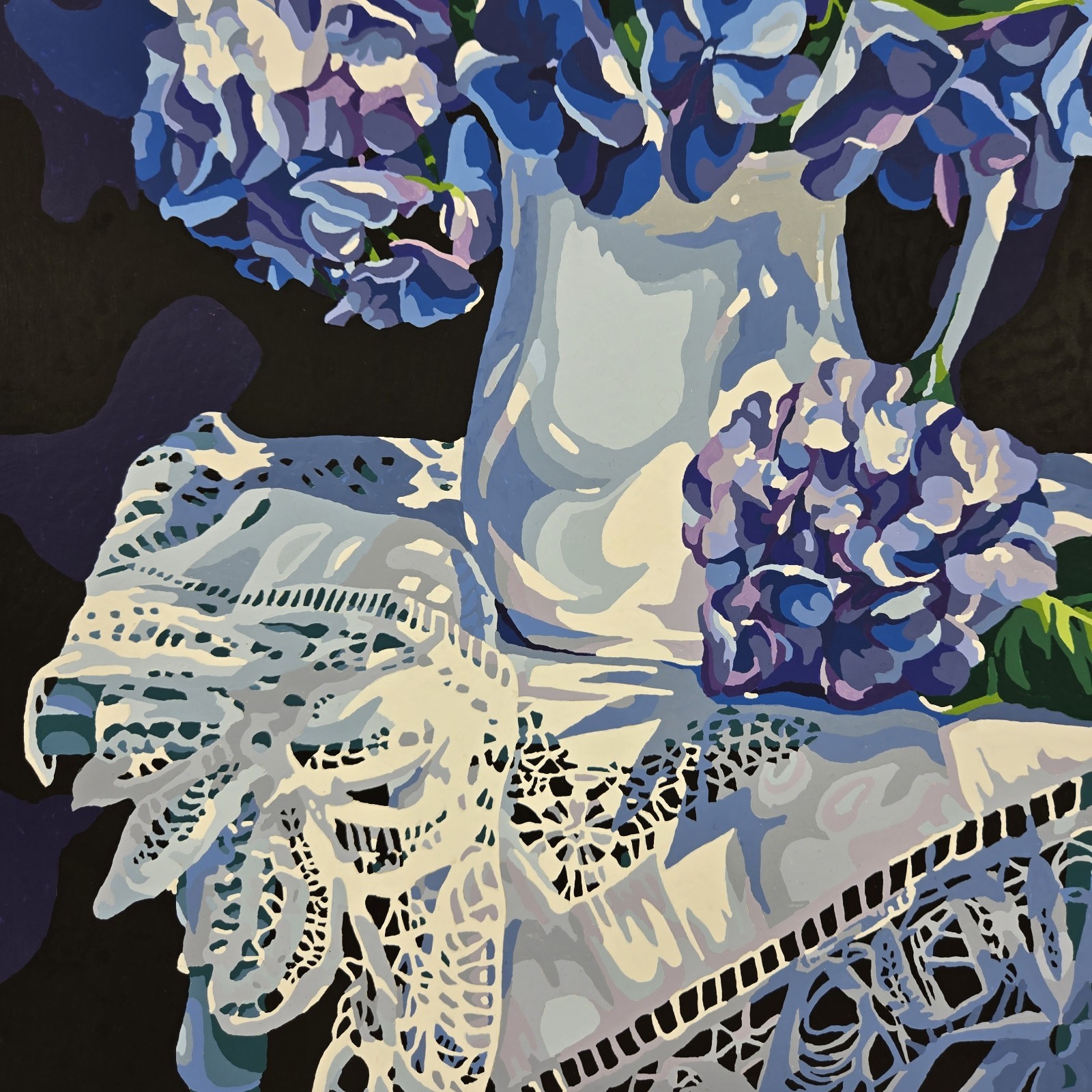 Hydrangea Melody Finished Acrylic Painting Paint By Number Floral Still Life