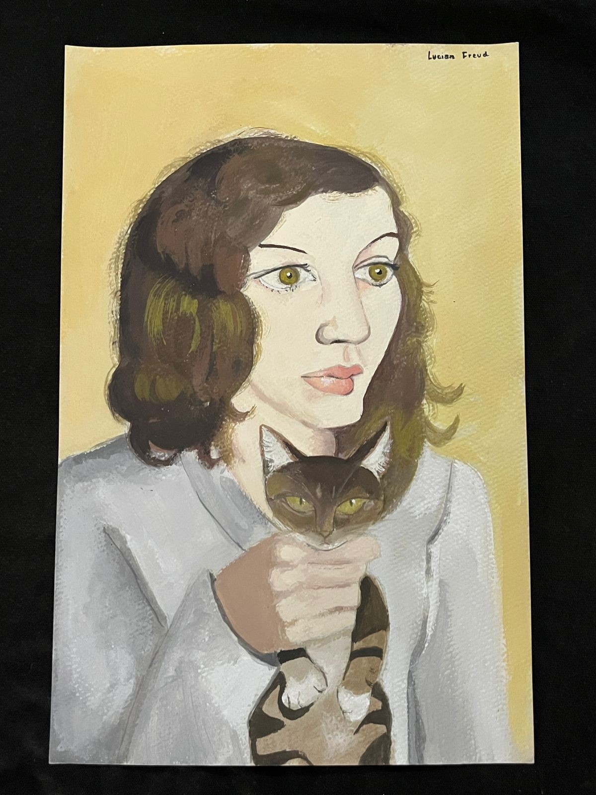 LUCIAN FREUD drawing and painting on old paper signed stamped vintage