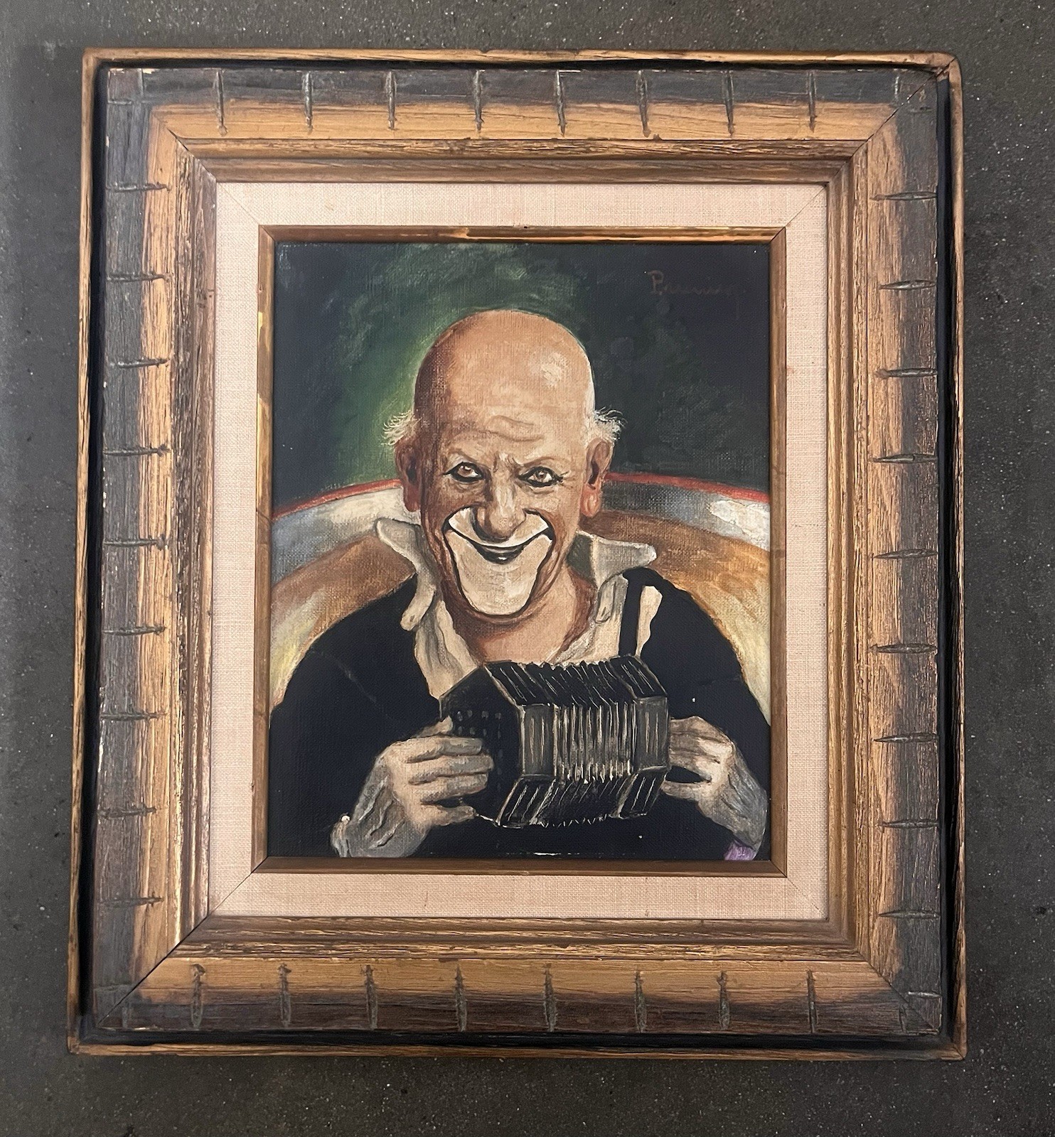 Rare Signed Marcel Prunier Oil Painting Circus Clown Portrait Paris France 30s