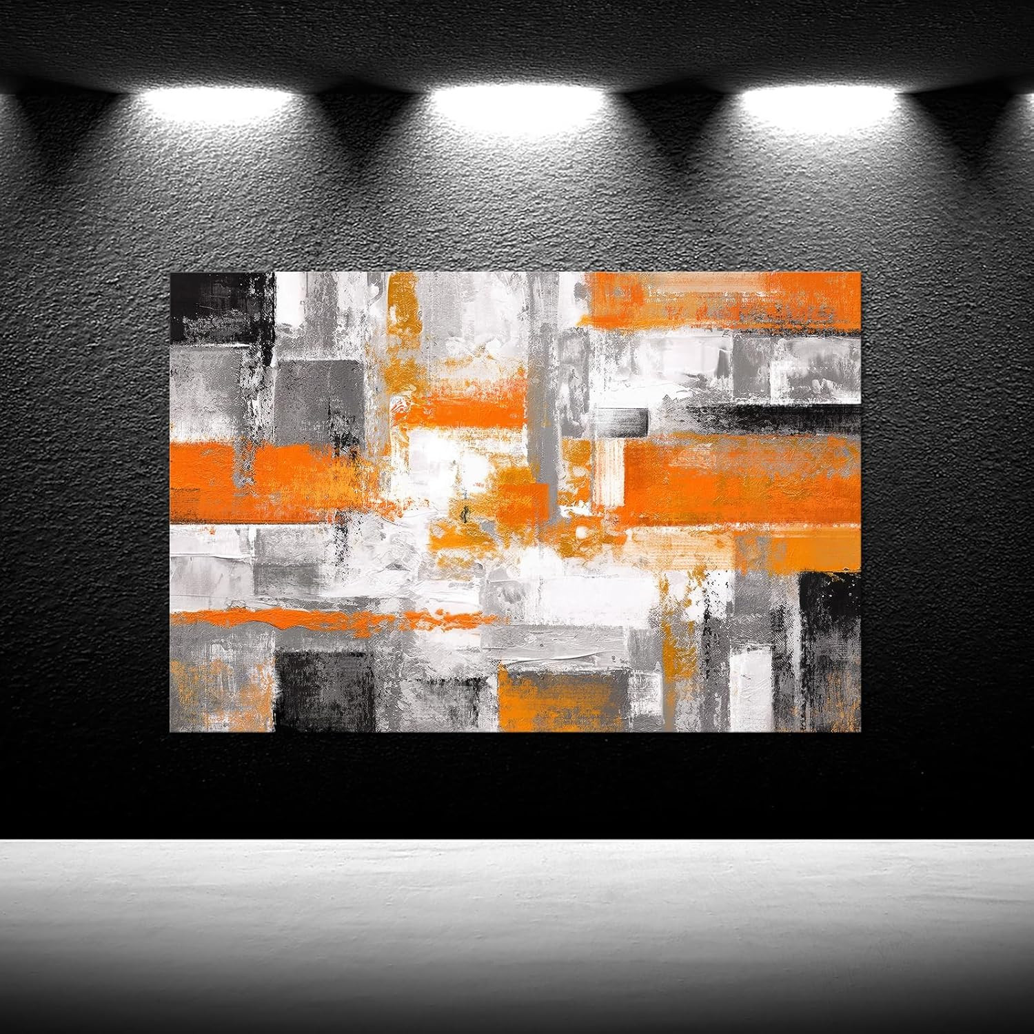 Orange Grey Geometric Canvas Art – Modern Abstract Wall Decor 24×36 Inch