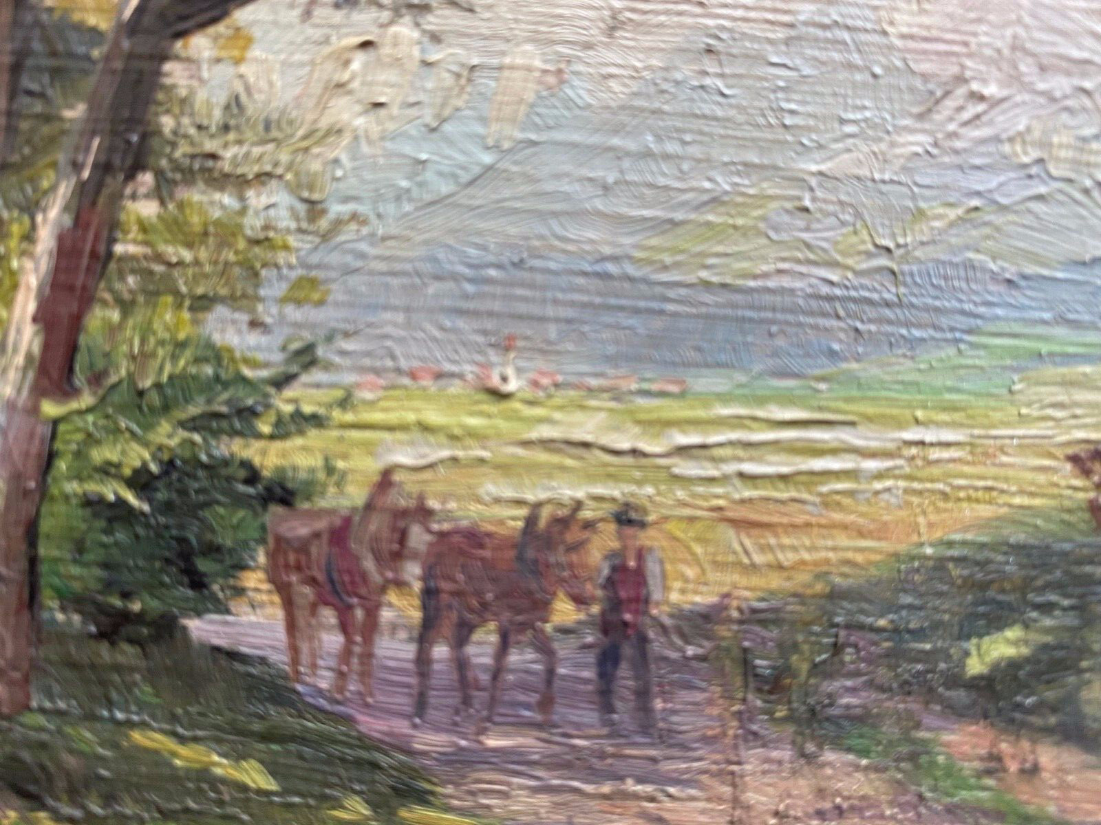 ::ÖLGEMÄLDE HANS HOLZAPFEL (1884-1960) BEZ. CHIEMGAU BLICK AUF WALDWEG MIT PFERD