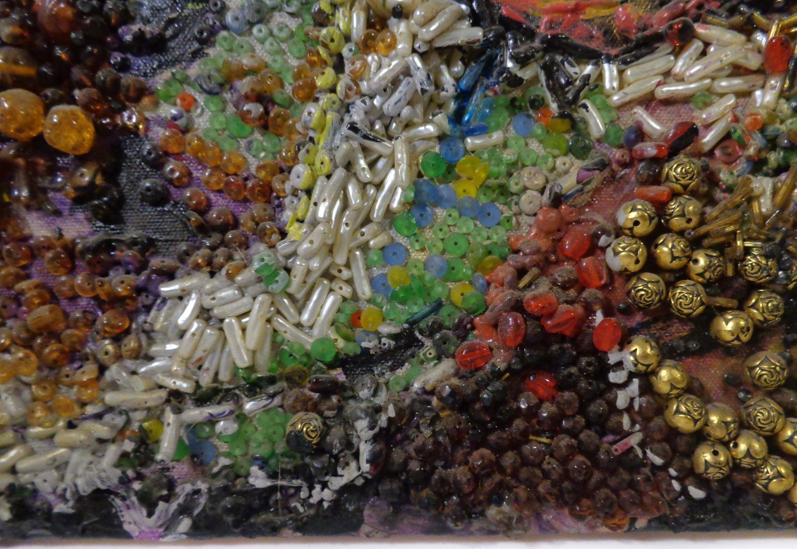 PADA, 1986 ‘DUST & SHADOW’ VINT SIGNED PAINTED/BEADED ABSTRACT COLLAGE on CANVAS