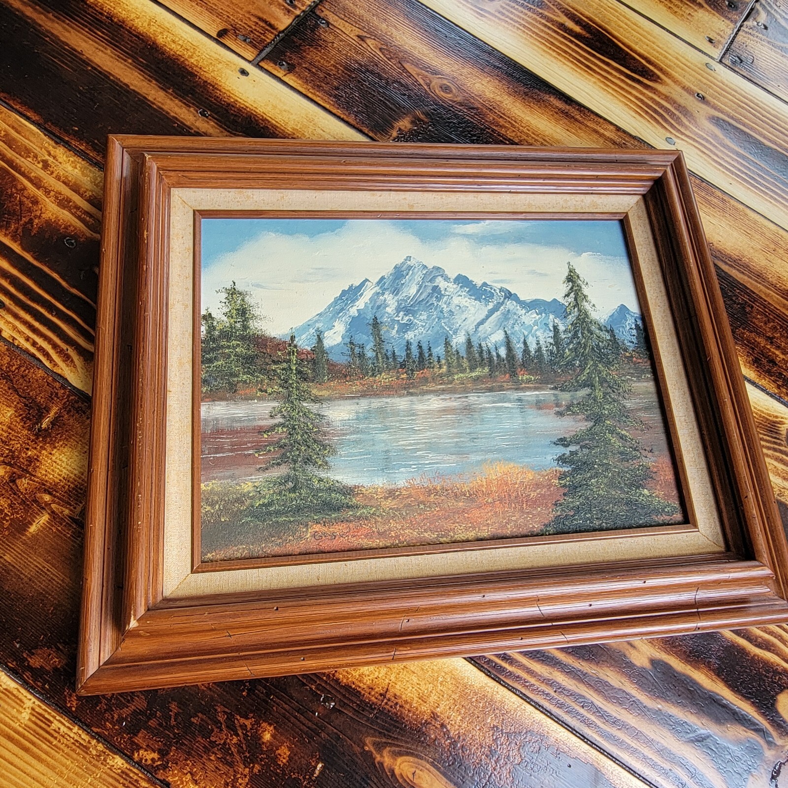 oil on canvas signed «GESEY» ? mountain Lake Scene