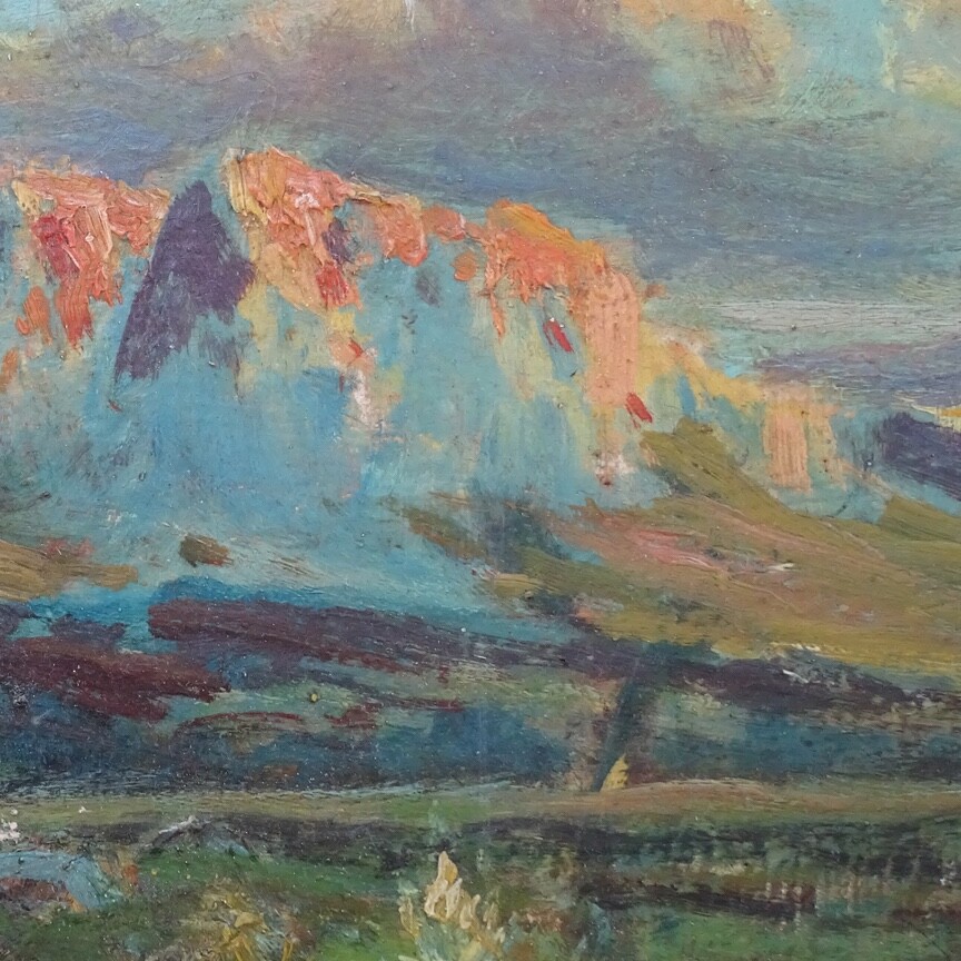 Antique American Southwest Impressionism Oil Painting Mountains A.T. Moran 14×10
