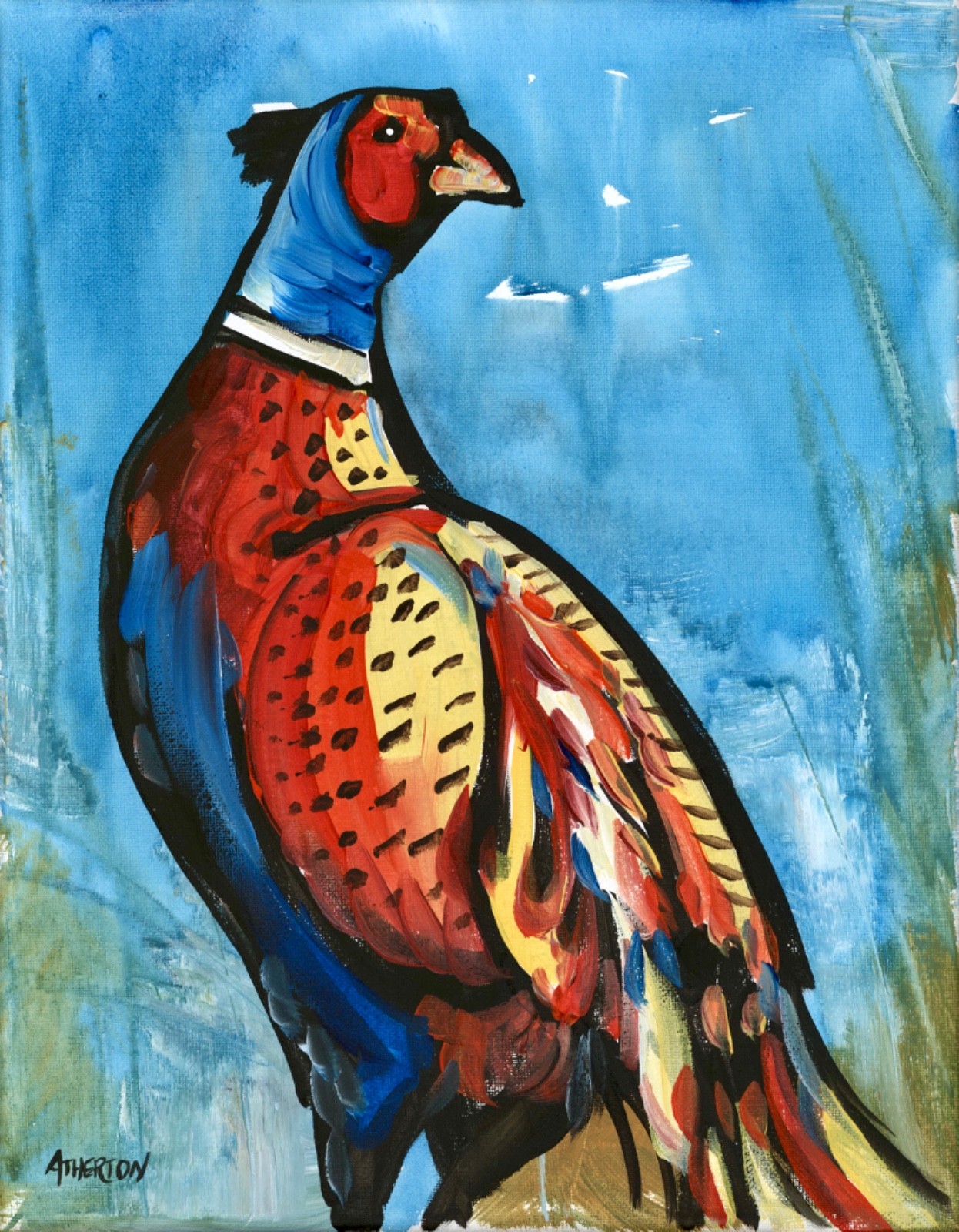 Atherton 11×14 Original Expressionism Acrylic Painting «Pheasant 10» hand signed