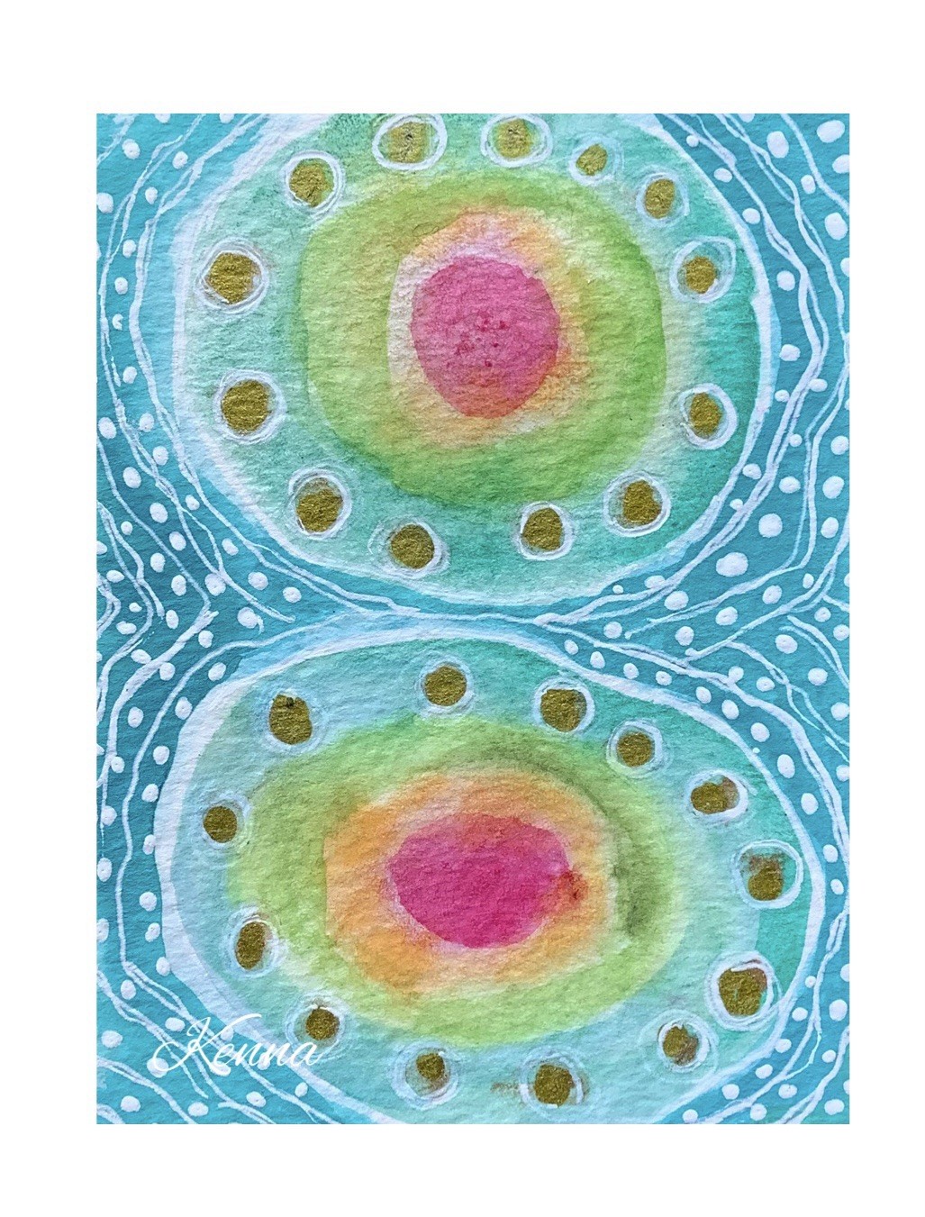 ACEO By Kenna Abstract Painting Original Watercolour 2.5” X 3.5” Signed ÀTC