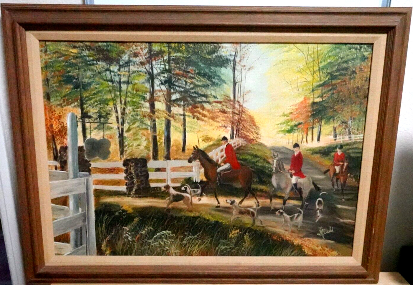 L. MISKI «CASANOVA HUNT VA» LARGE ORIGINAL OIL ON CANVAS LANDSCAPE PAINTING 1979
