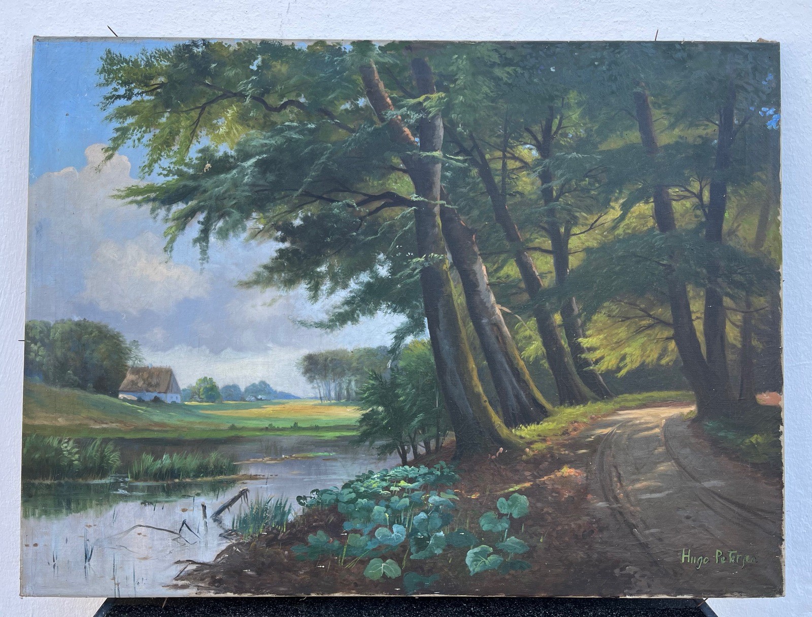 Impressionist Hugo Petersen Idyllic Summer Landscape Oil Antik 34 5/8×25 5/8in