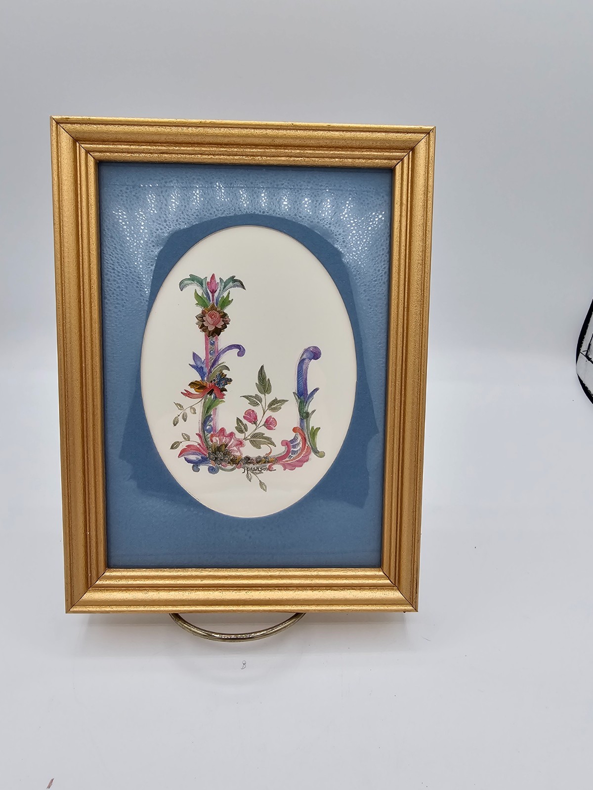 Vtg Framed Floral Monogram «B» Signed J. Pearson Watercolor Print Ornate