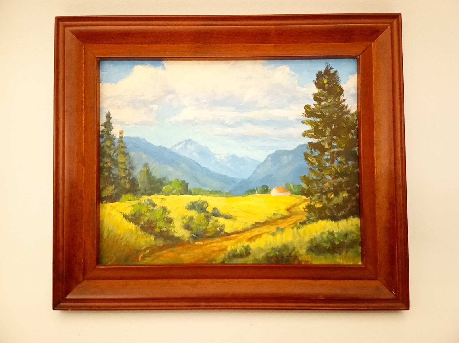 Nancy Knowles original oil painting landscape trees path barn framed