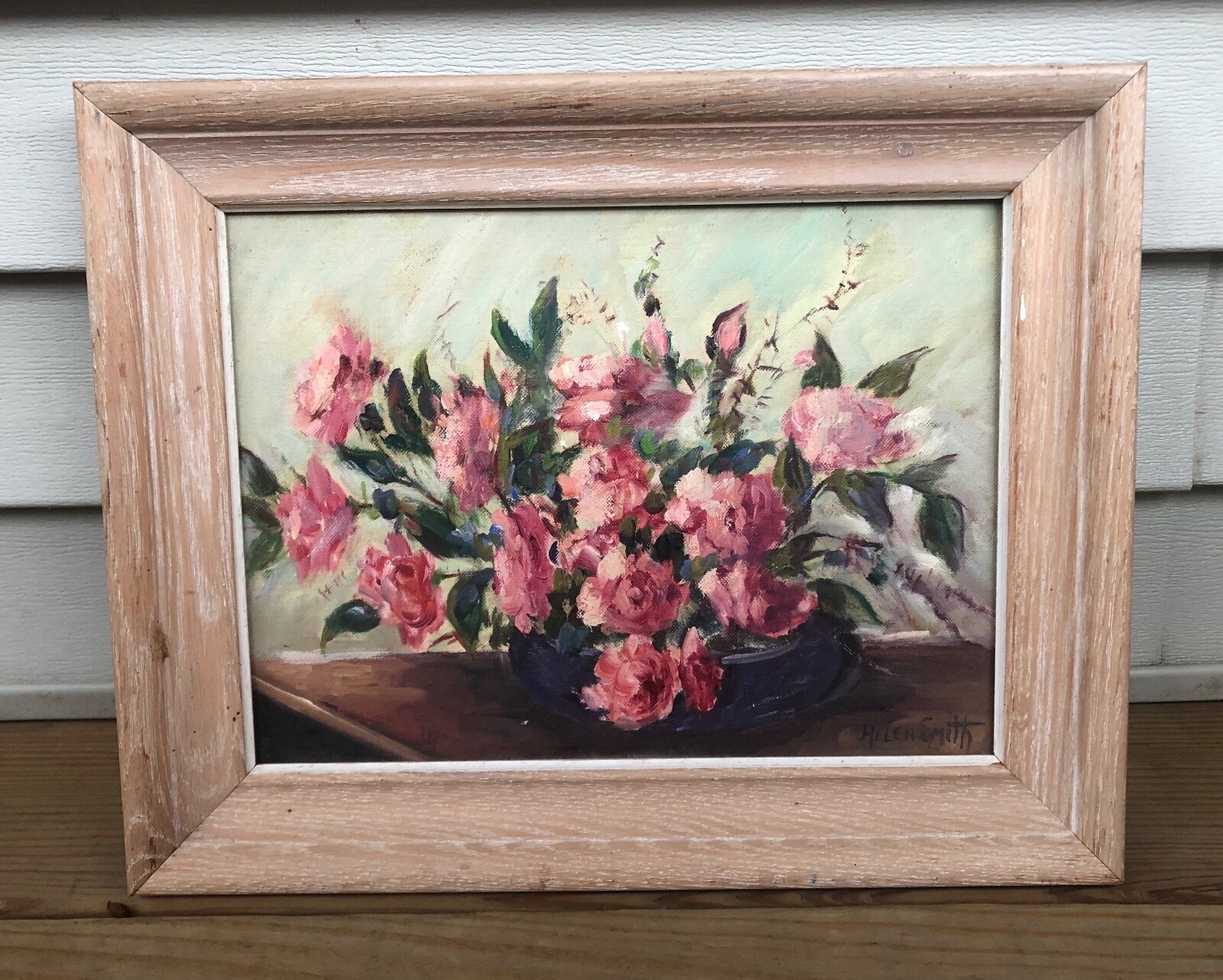 Helen Smith -Original Signed Painting of Roses Flowers Shabby Chic Vintage Art