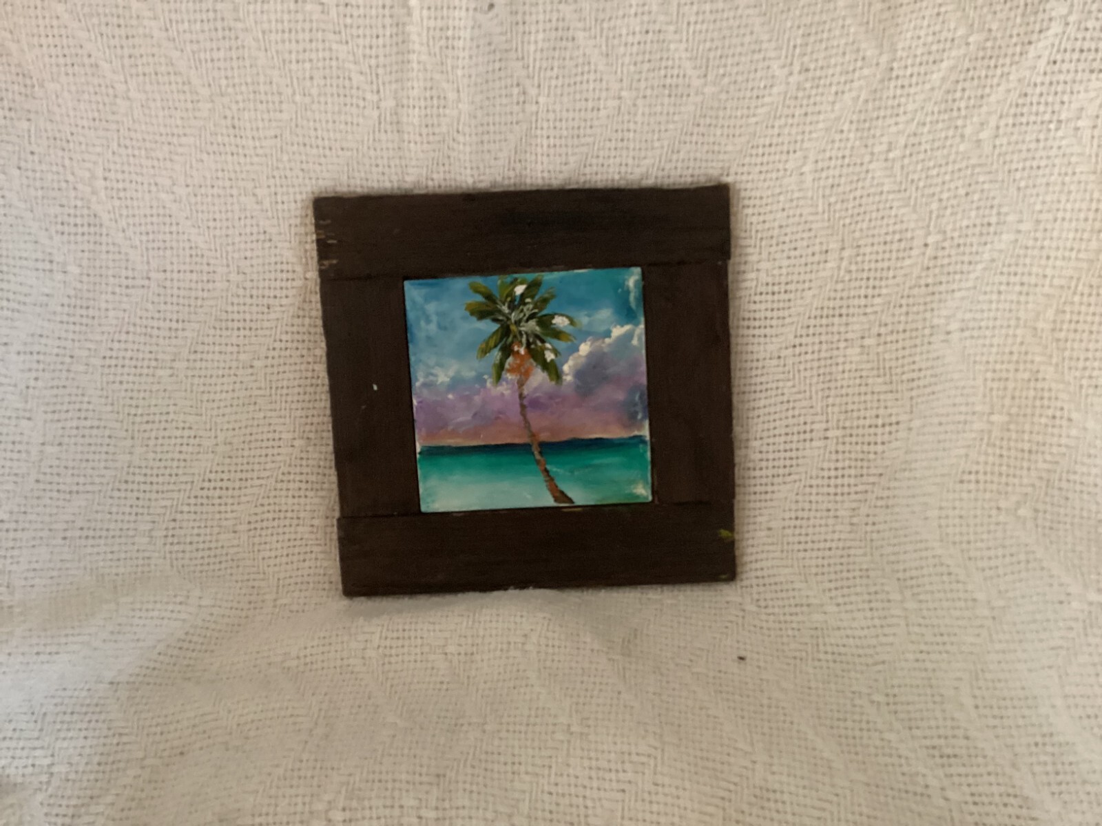 Original Key West Art By Bob Surette. Single Palm Painted on Tile