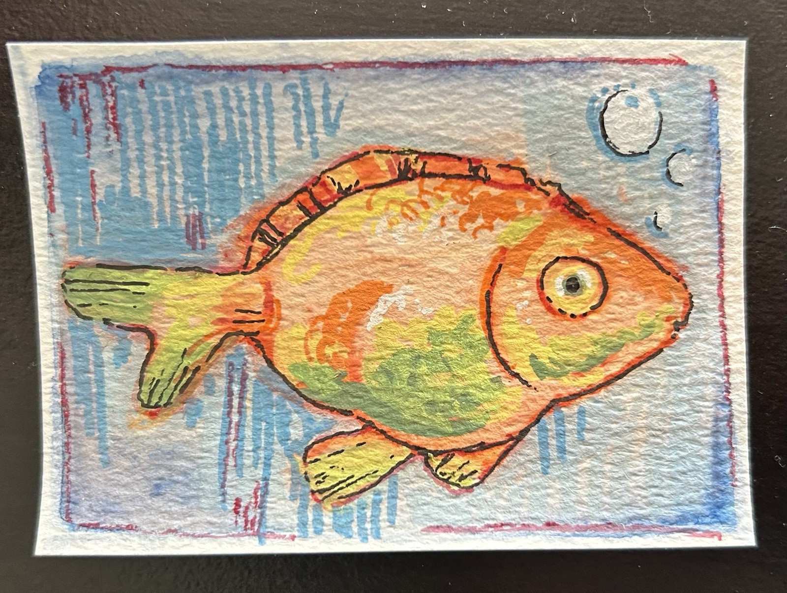 ACEO Original Painting “Goldfish” by Mogotasia 2.5×3.5 stylized