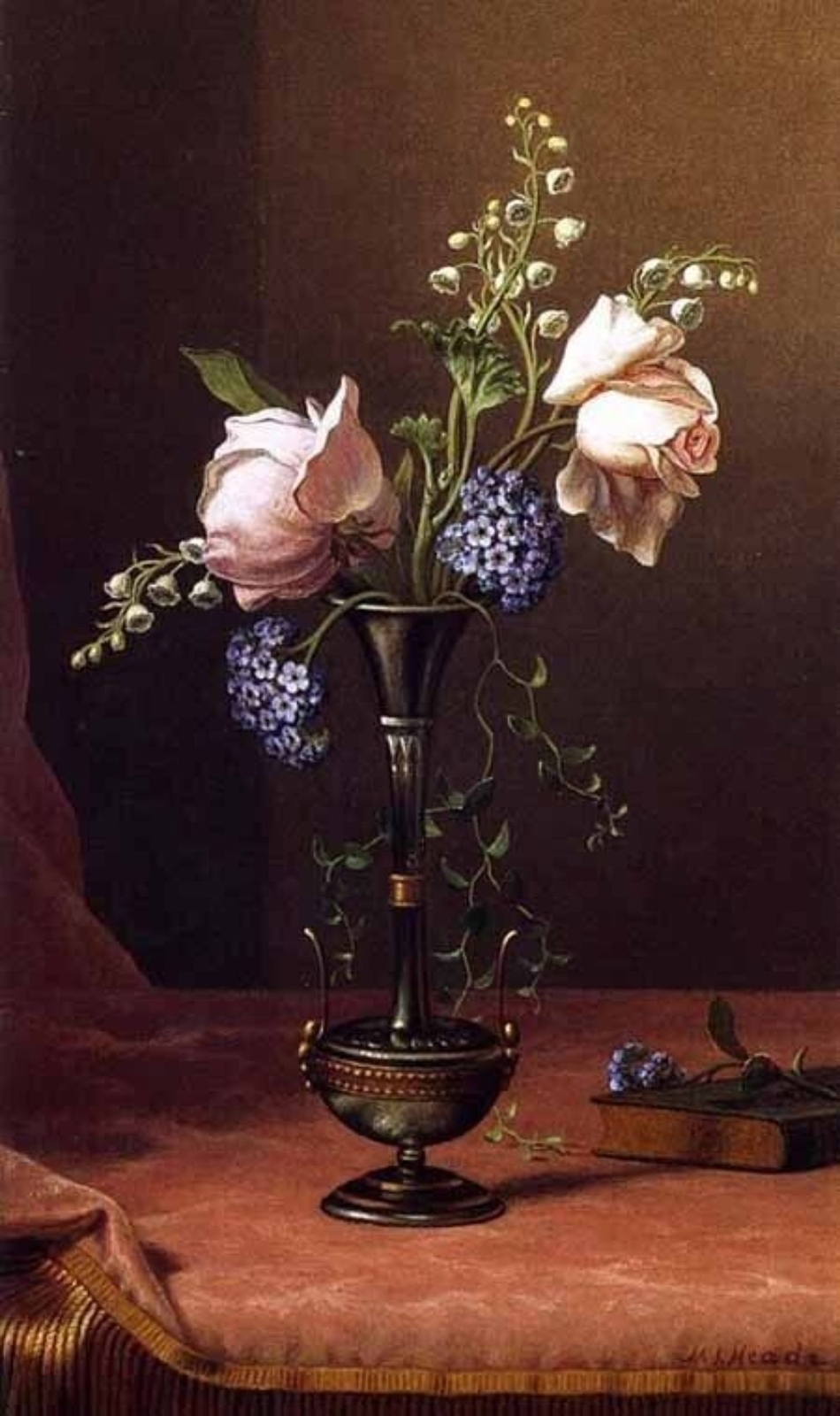 hand Painting Min Johns Heade – Victorian Vase with Flowers of Devoti