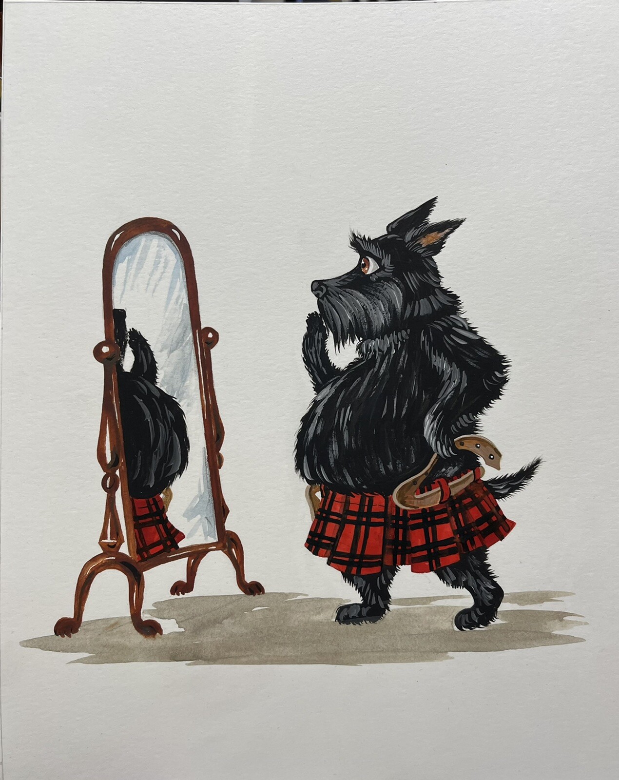 Original PAINTING SCOTTISH TERRIER RYTA humor dog portrait folk art hand painted