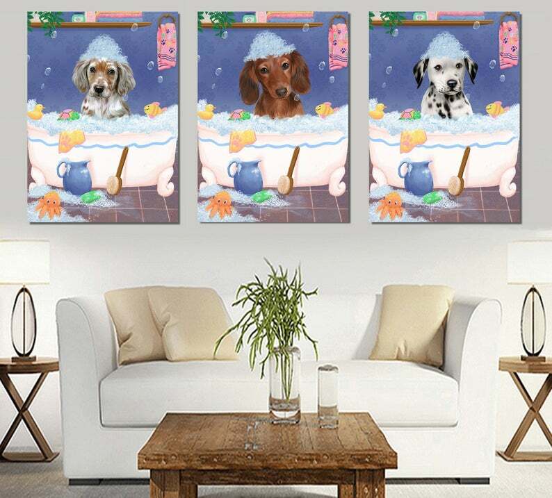Rub a Dub Dog Cat in a Tub Pet Photo Lovers Canvas Wall Art, 24×36 In