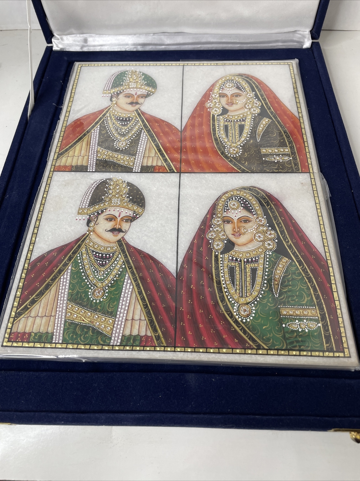 Vintage Rajasthani King & Queen Painting On Marble? Slate? Handmade India Art