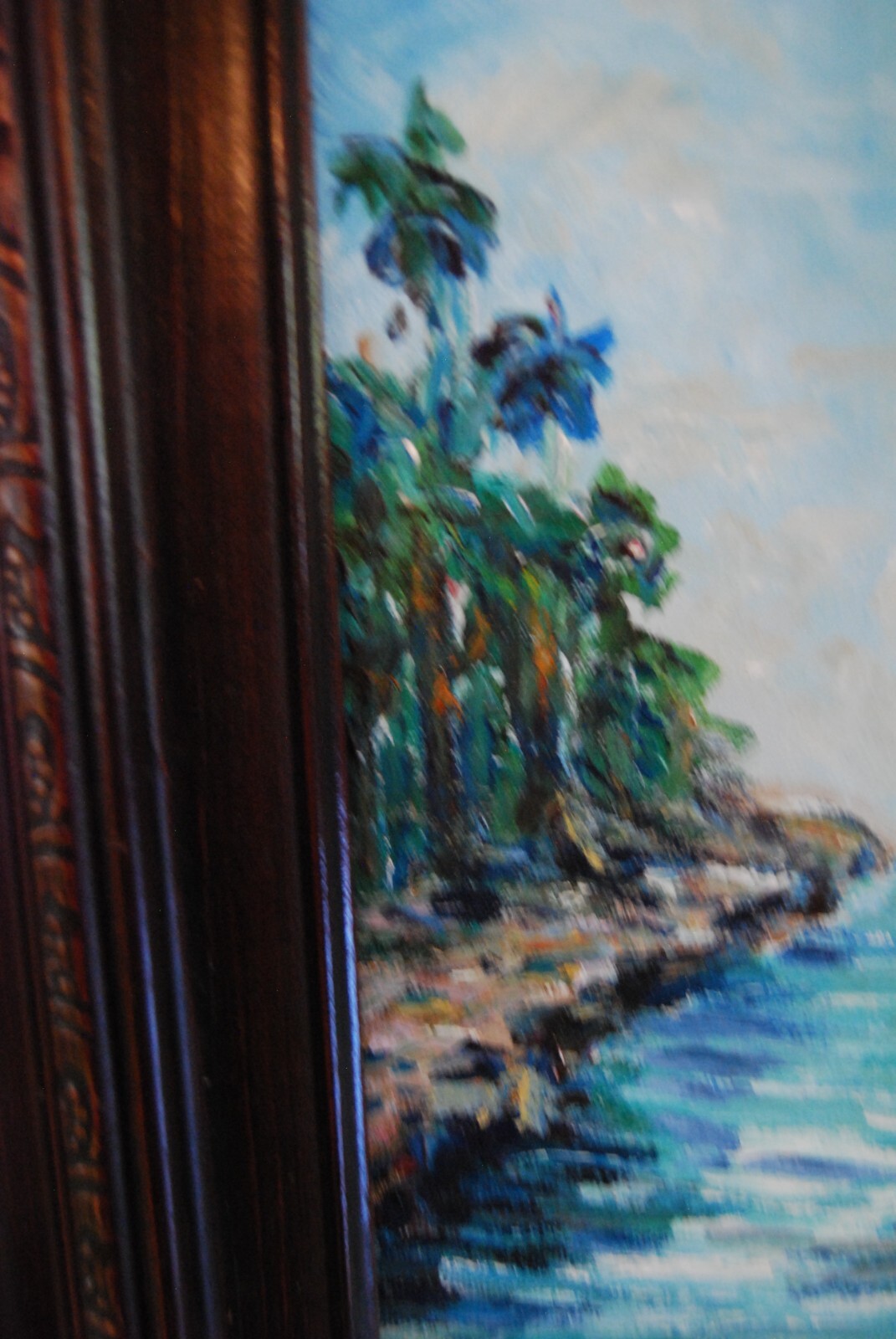 FRAMED ORIGINAL OIL RIVER, PALMS & SKY CUBAN COUNTRY SCENE ARTIST: HECTO VIDAL