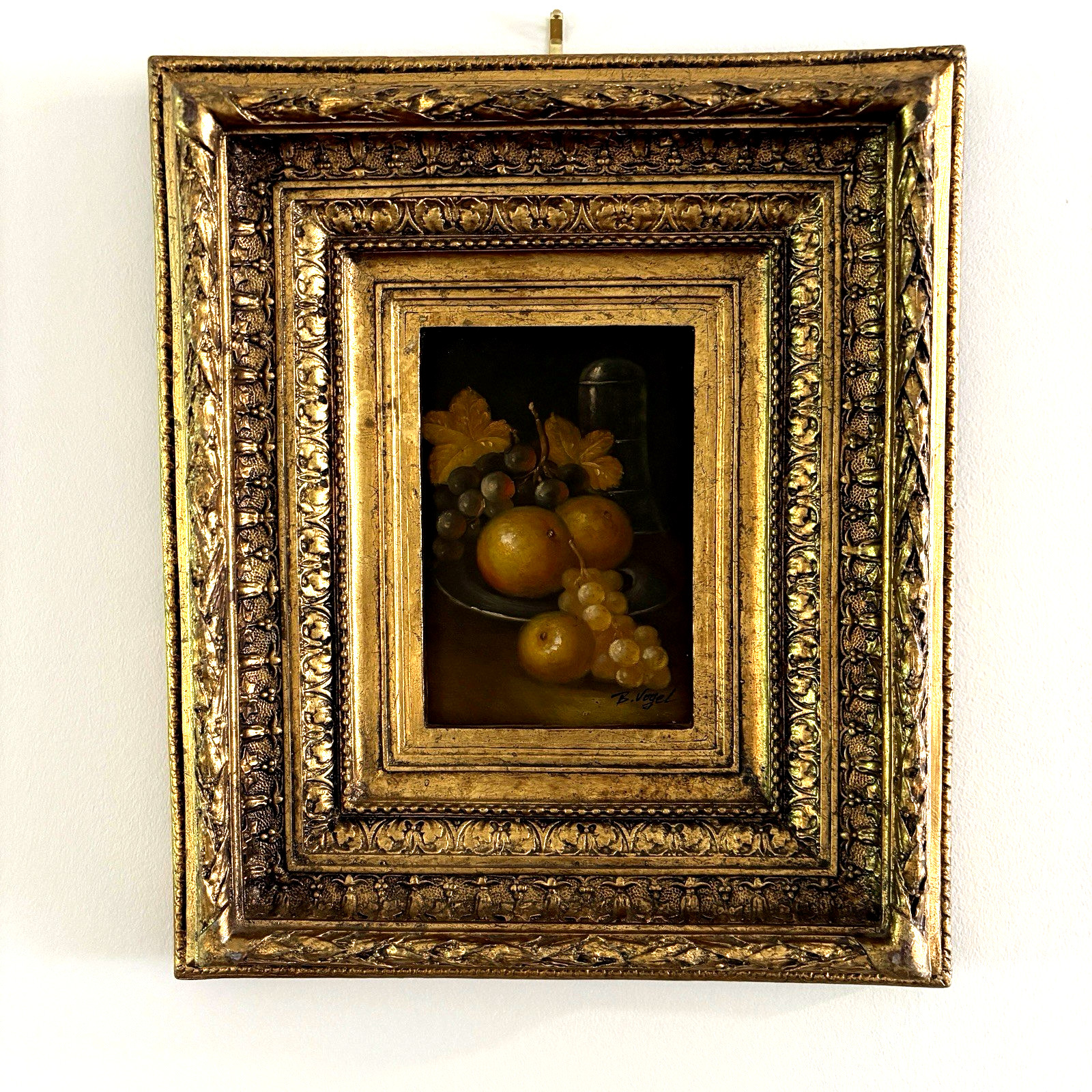 Vtg Fruit Still Life Oil Painting Ornate Gold Gilt Frame Hollywood Regency