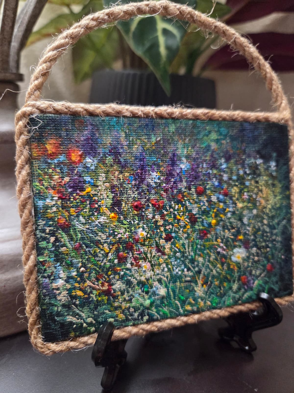 Original Wildflowers Meadow Mini Canvas Acrylic Fridge Magnet Painting 4.2×3 In