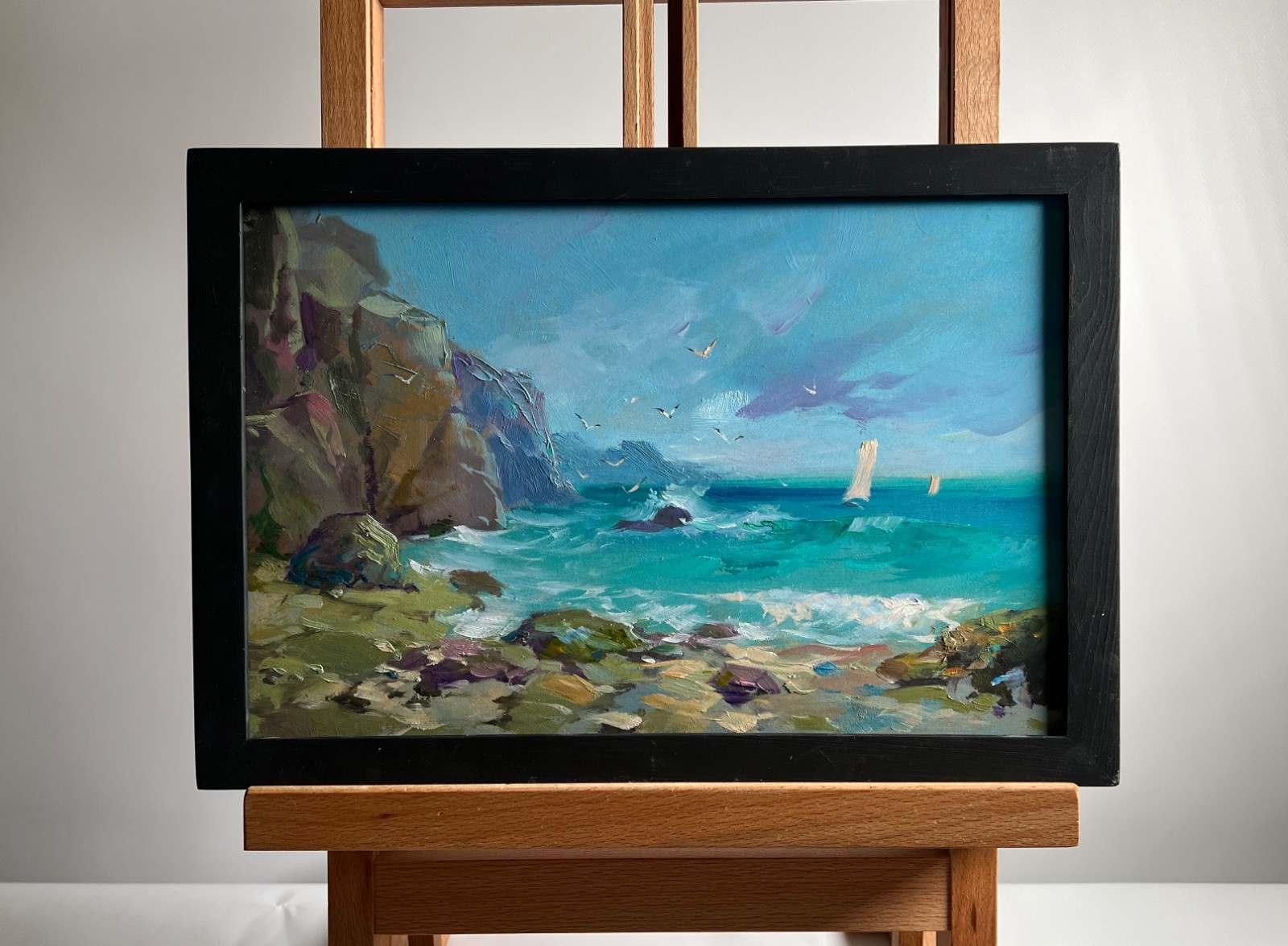Oil Painting Seagulls Flying Over The Sea Y. Suprunchuk Landscape nAAA4134