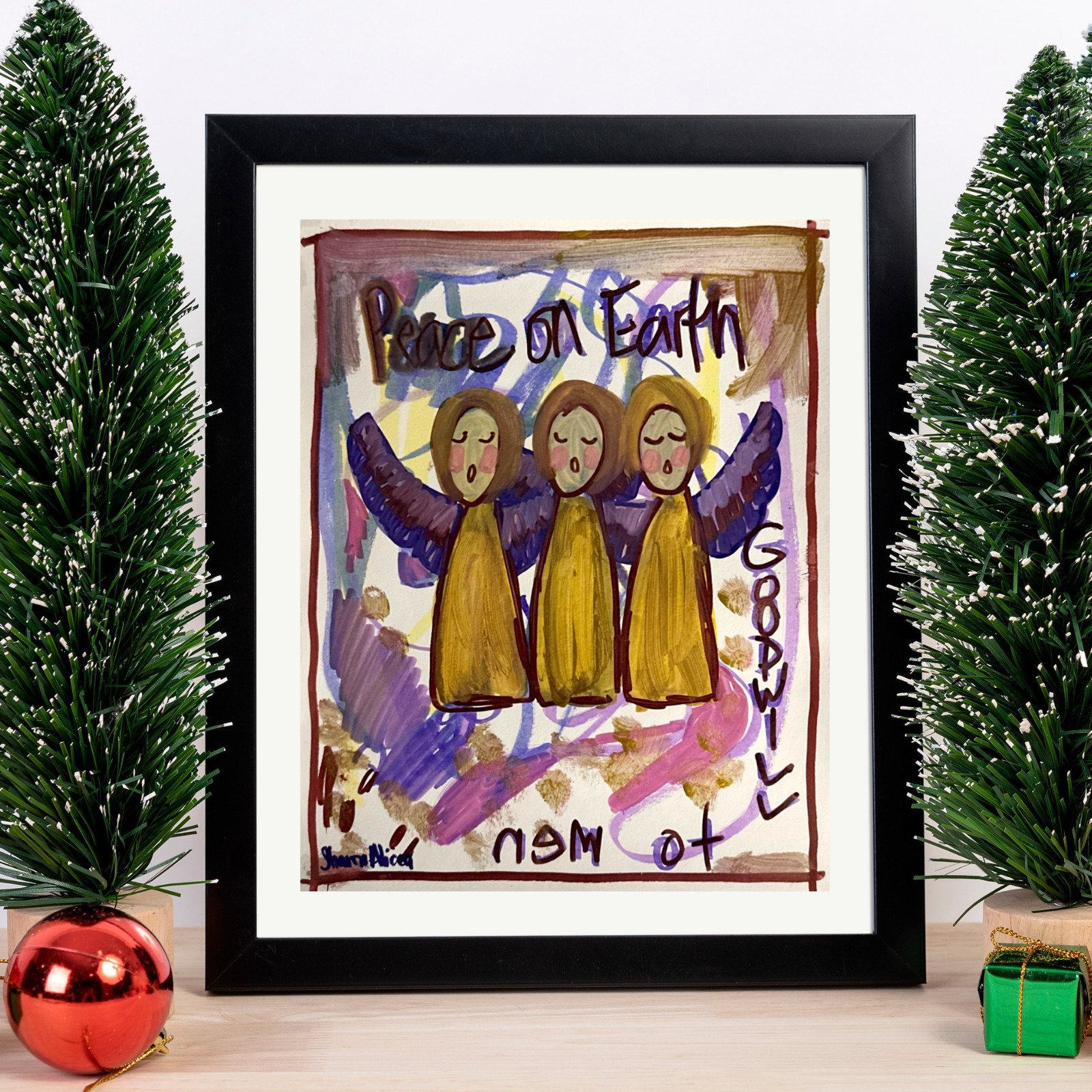 Expressive Colorful Acrylic 10 x 8 Painting on paper – Peace on Earth