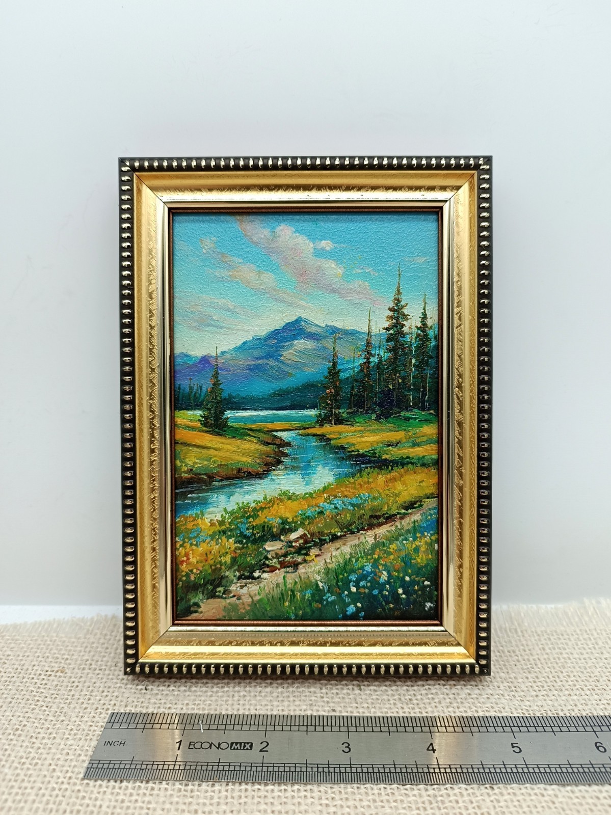Mountain Original Oil Painting 4×6 Framed Signed River Landscape Wildlife Art