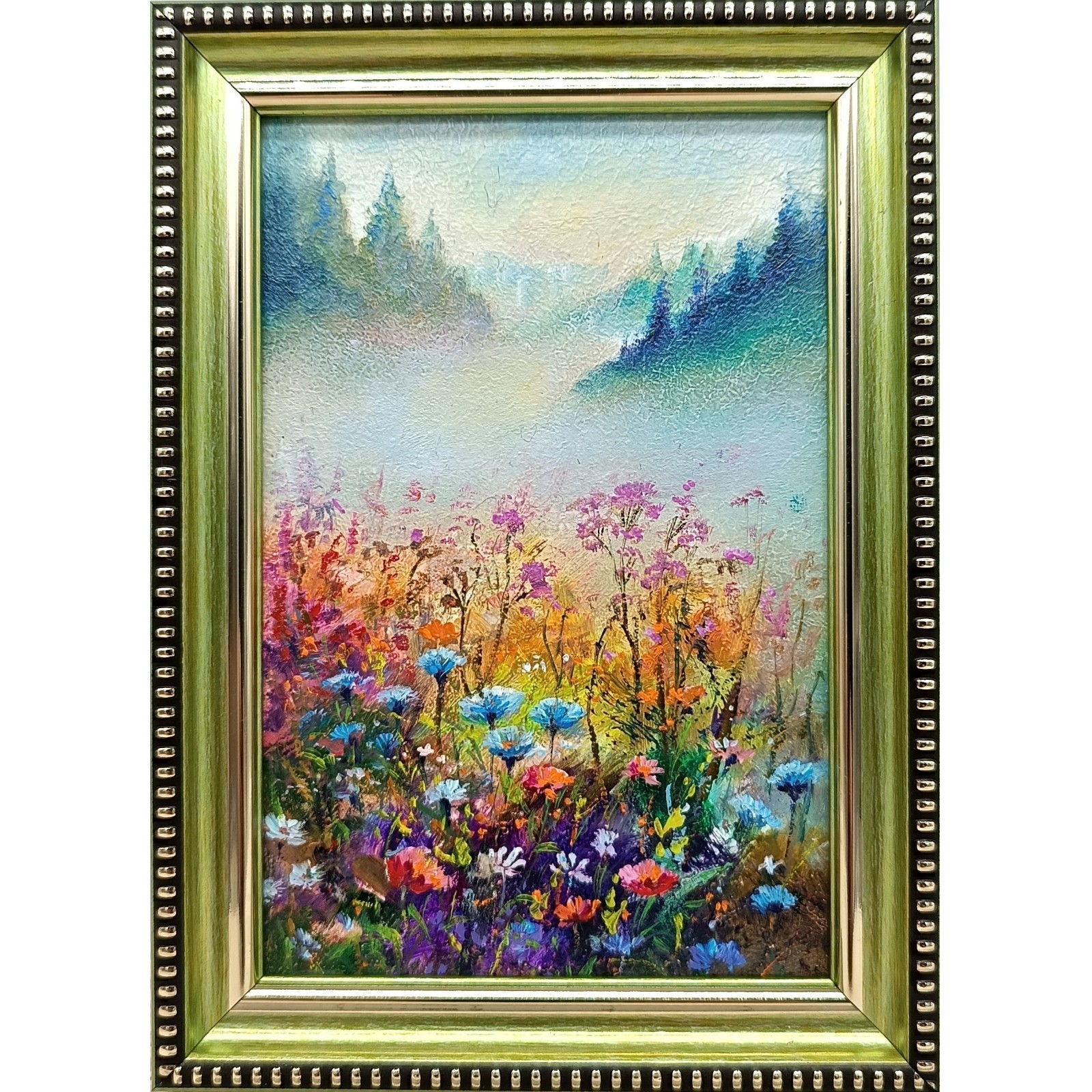 Meadow Flowers Original Oil Painting 4×6 Framed Signed Wildflower Landscape Art